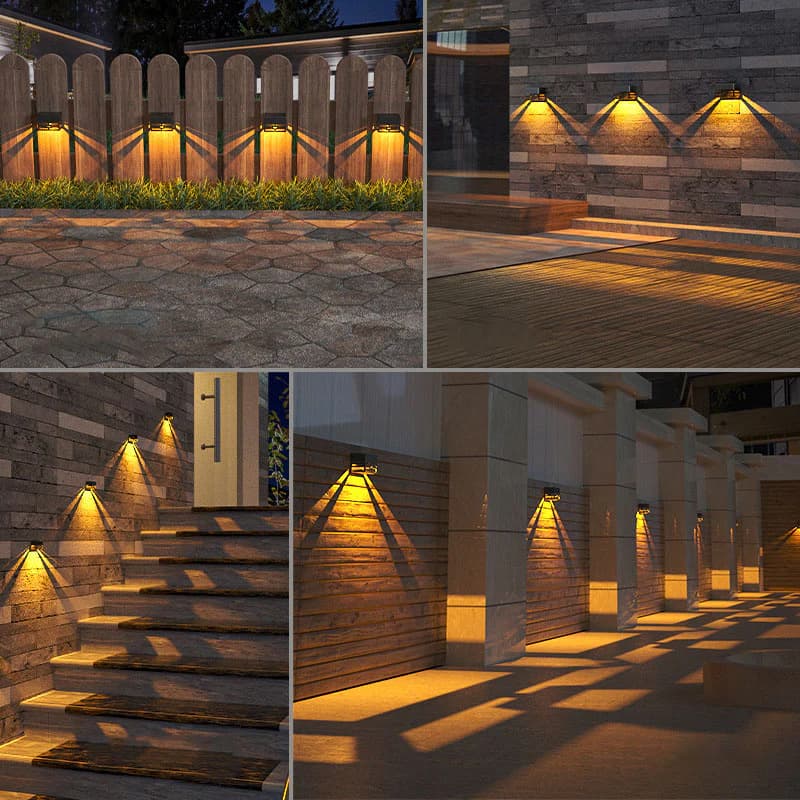 Lâmpada de Sconce de Parede Exterior LED Solar em Forma de Quadrado Simples, Luzes de Cerca Solar 2pack