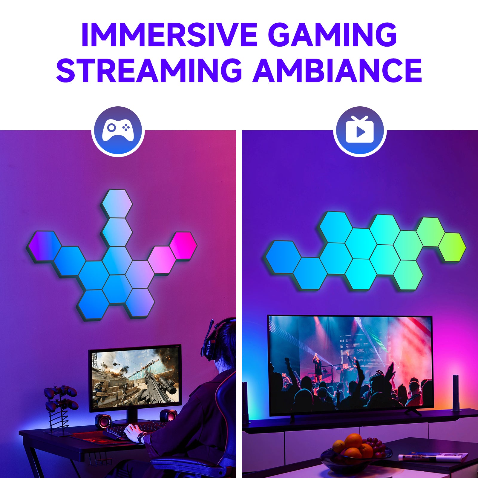 Pannelli Luminosi Esagonali, Luci LED RGB Esagonali con Sincronizzazione Musicale, Luci da Gioco con APP e Telecomando per Decorazione della Casa e Gioco
