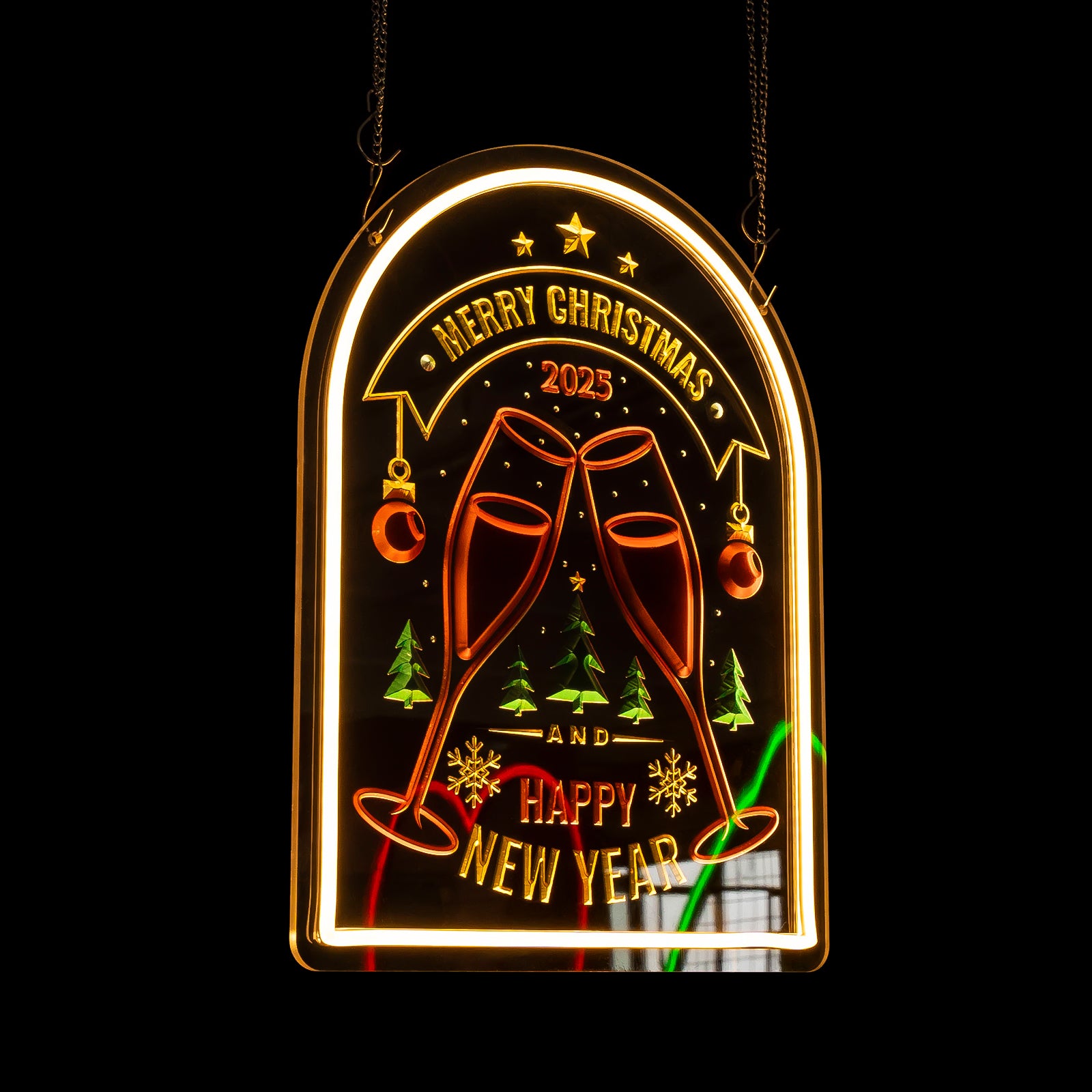 Engraved Neon "Merry Christmas" Toasting Glasses 3D LED Carved Sign, Festive Holiday Bar & Party Decor