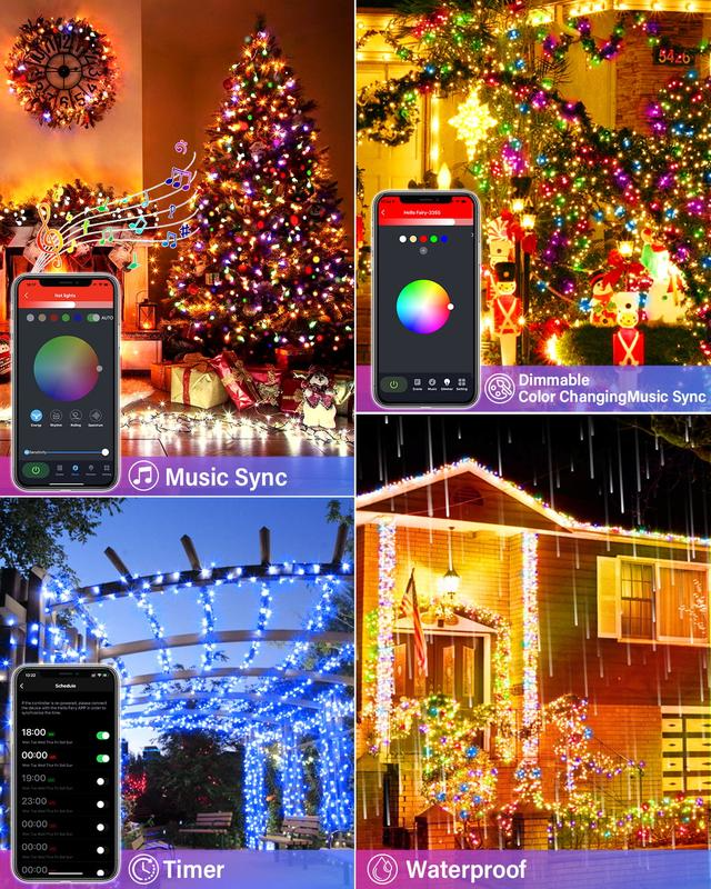Luzes de Cordão RGB Inteligentes de 20m/50m, Luzes de Natal Solares, ornamento de decoração de árvore de Natal para interior e exterior, conjunto para festa de férias em varanda