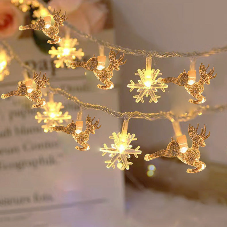 Quntis Luzes de Natal em Forma de Floco de Neve e Rena IP42 LED ¨C Decoração de Férias a Pilhas com Controlo Remoto