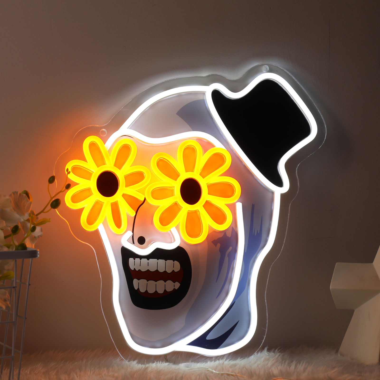 Art the Clown Neon LED Light – Sinal Neon de Terror Terrifier, Dimmable e Multi-Modo Decoração de Halloween, Luz Montada na Parede ou Independente para Salas de Estar, Cafés e Espaços Criativos