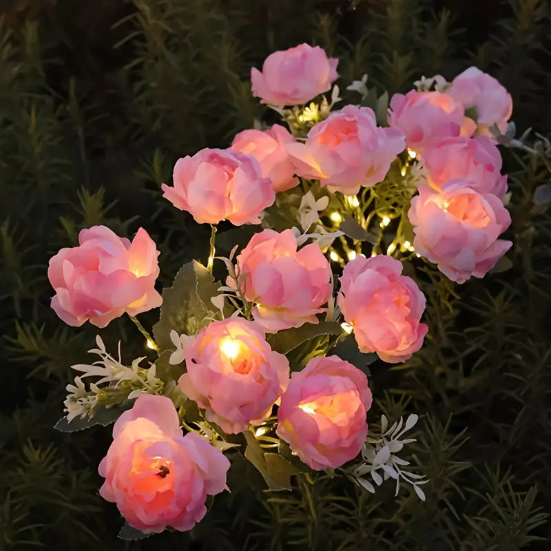 Solar Camellia Lights Outdoor (4 Pack), Solar Garden Decorative Lights, Waterproof Solar Flower Lights for Yard, Patio, Lawn, Landscape