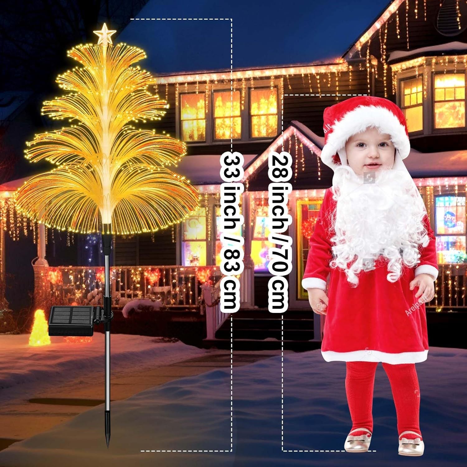 Quntis Luzes de Fonte de Fibra Óptica em 5 Camadas ¨C Pacote de 4 Luzes de Natal ao Ar Livre à Prova de Água, Luzes de Fibra LED em 5 Camadas para Ambiência de Férias