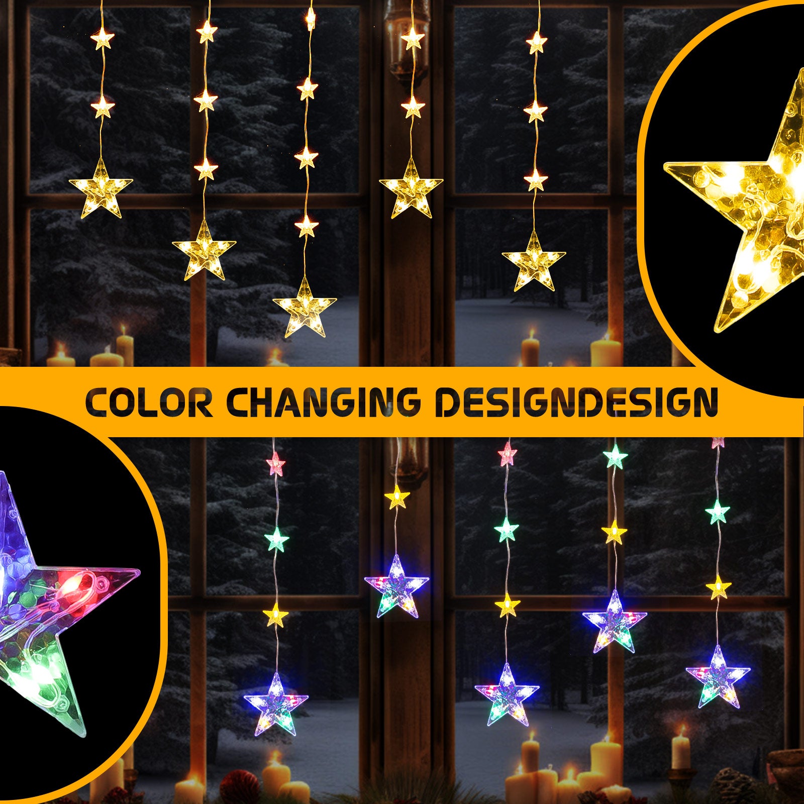 Quntis 32 Estrelas Luzes de Estrela – Luzes de Natal que Mudam de Cor com 8 Modos, 52 LEDs para uma Decoração de Férias e Natal Deslumbrante