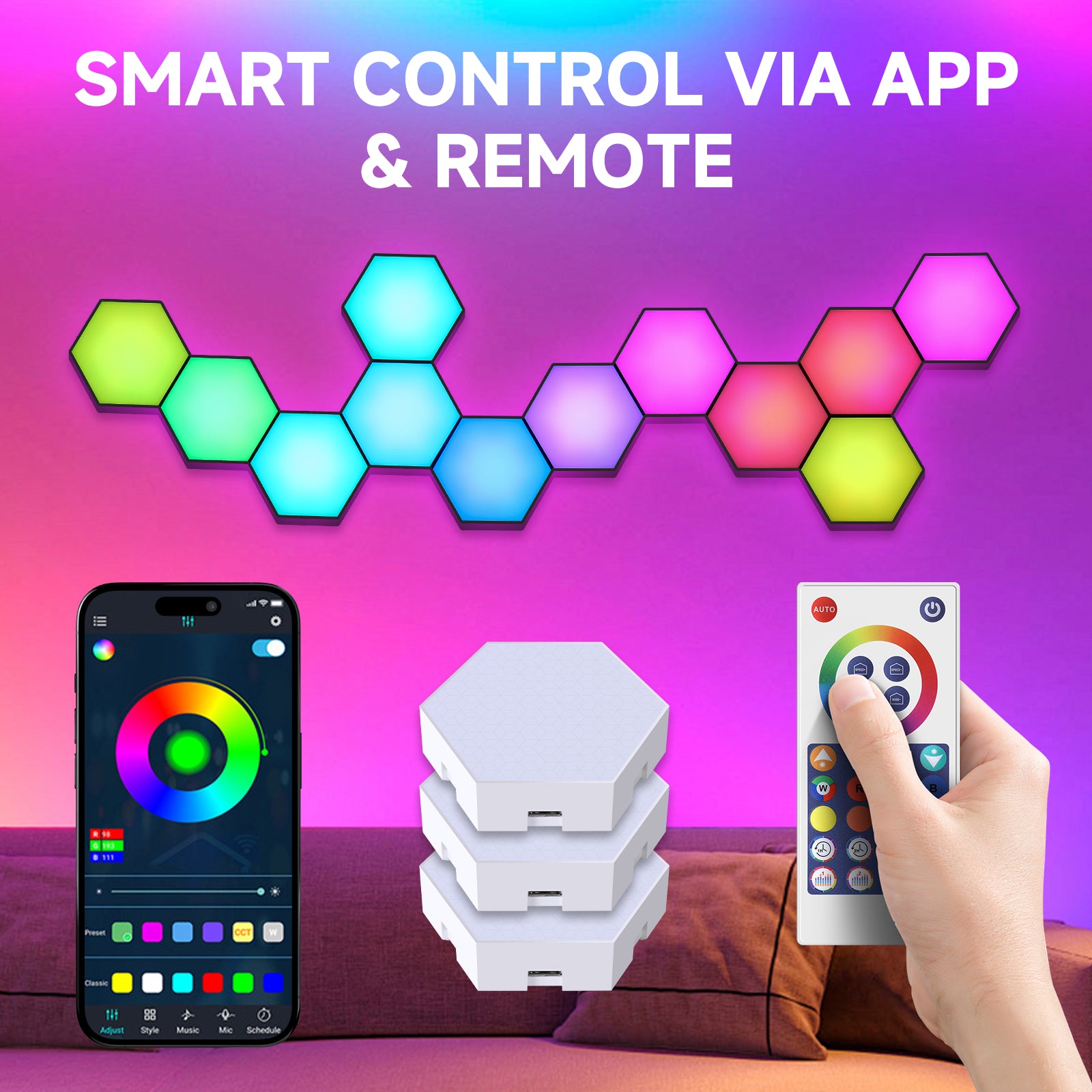 Pannelli Luminosi Esagonali, Luci LED RGB Esagonali con Sincronizzazione Musicale, Luci da Gioco con APP e Telecomando per Decorazione della Casa e Gioco