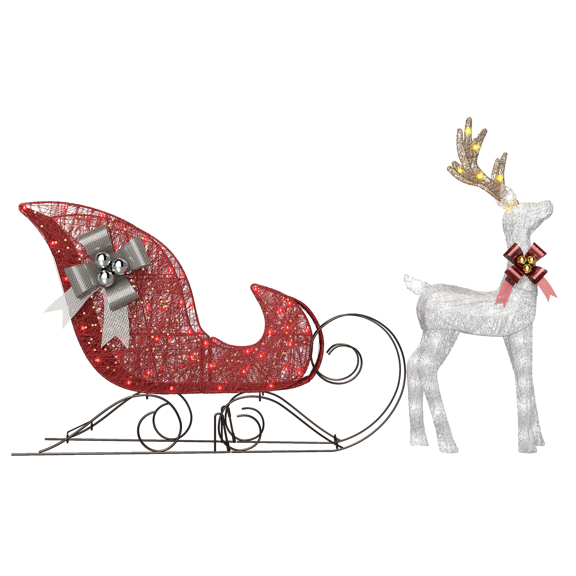 Conjunto de Rena e Trenó Iluminados de Natal – Decoração LED para Exibições Festivas no Jardim e Cenas de Maravilha de Férias