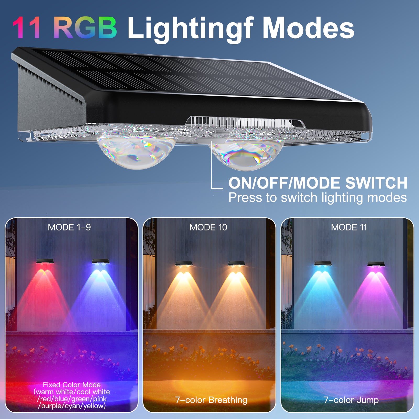 Solar Mini Wall Washer Light – 11 Color Modes, Outdoor Waterproof LED
