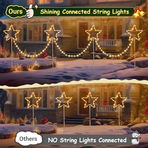 Quntis Conjunto de 4 Luzes LED de Natal para Caminhos, Estacas de Jardim em Forma de Estrela com Mudança de Cor, Alimentadas a Bateria com 8 Modos e Temporizador, IP65 à Prova de Água para Decoração de Jardim no Natal