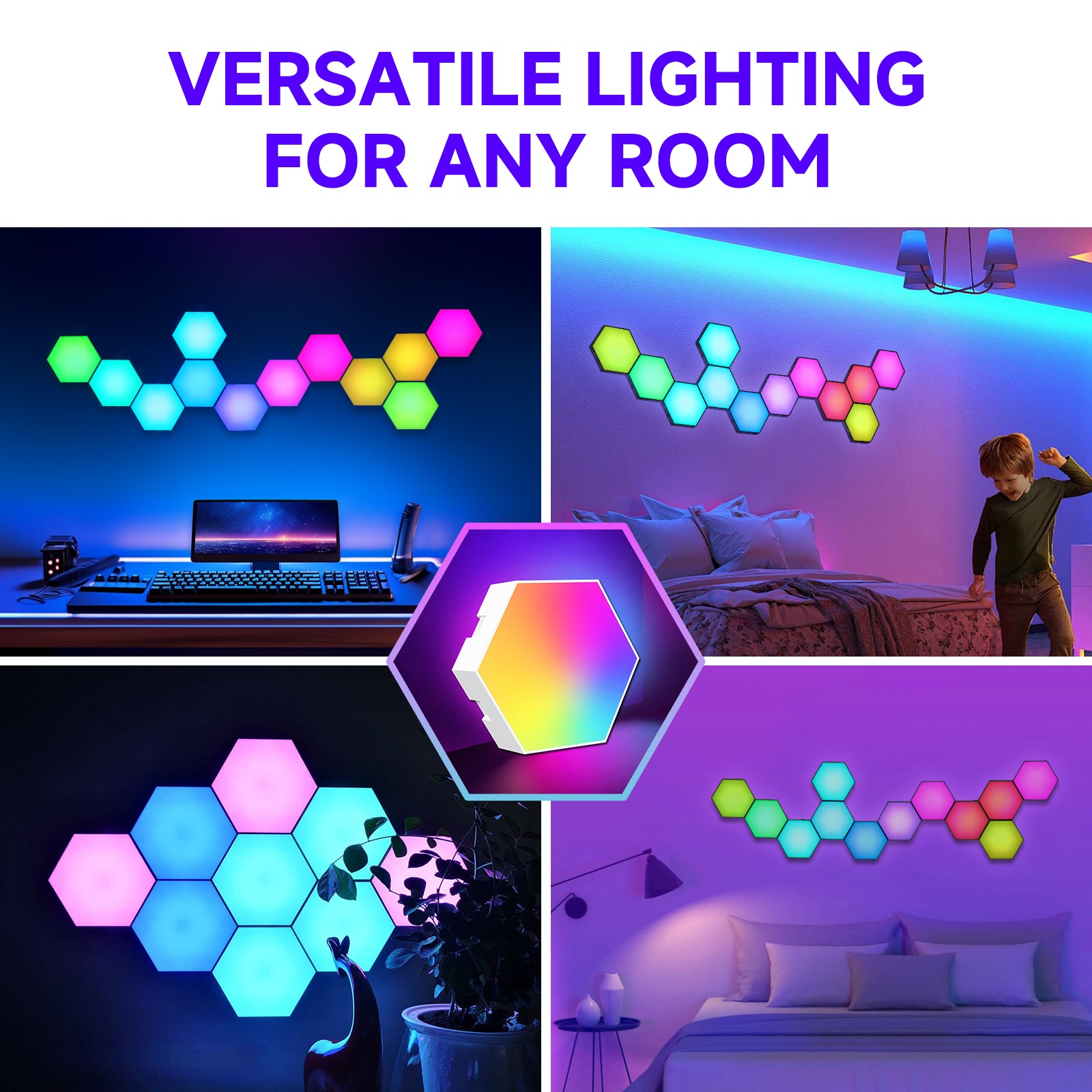 Pannelli Luminosi Esagonali, Luci LED RGB Esagonali con Sincronizzazione Musicale, Luci da Gioco con APP e Telecomando per Decorazione della Casa e Gioco