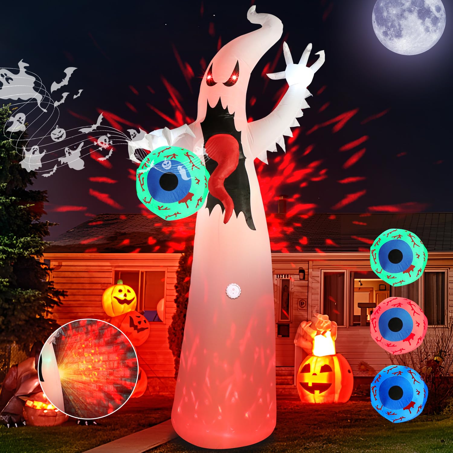 12 FT Halloween Inflatable Ghost deals with Red Eyes Blow Up White Ghost Garden Decor