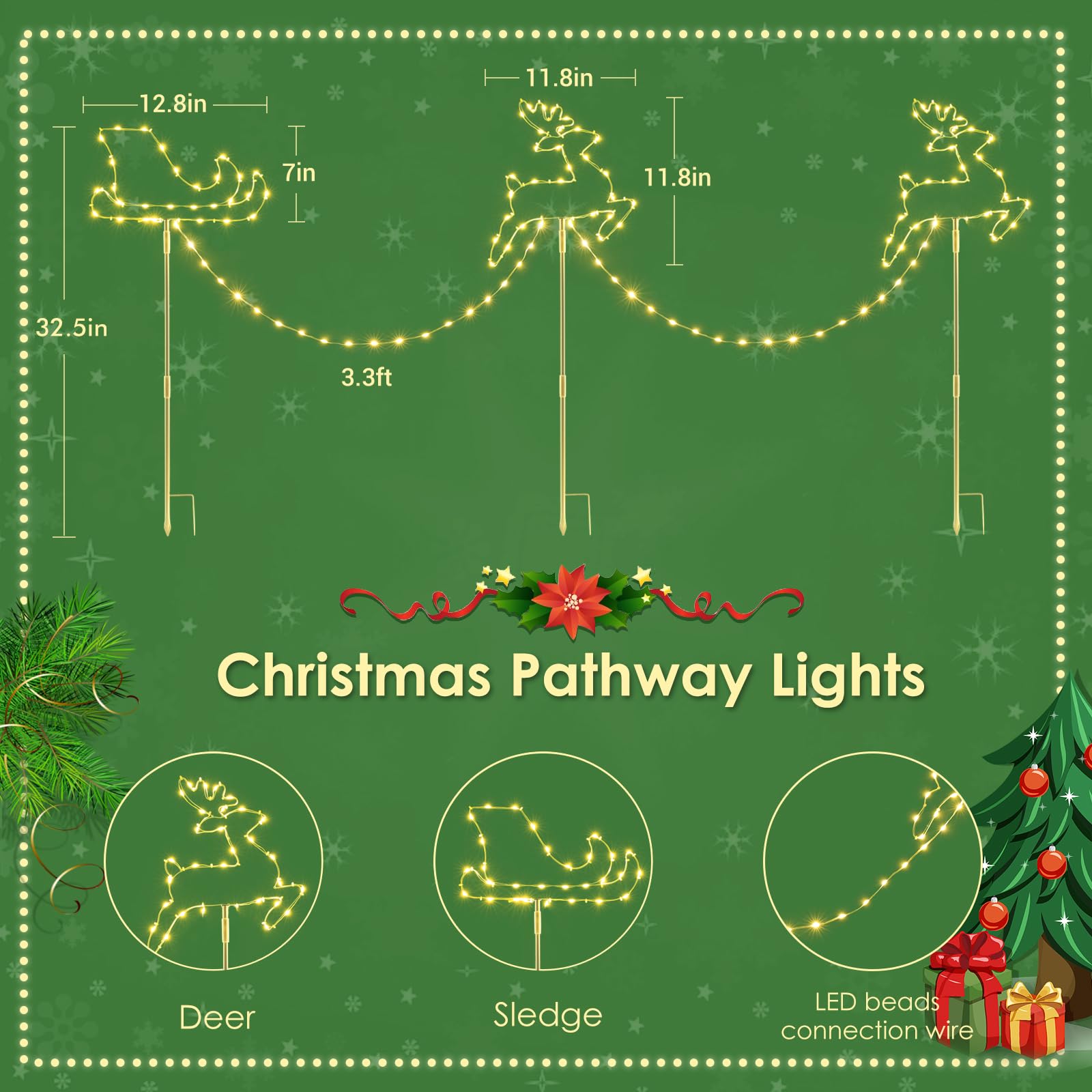 Qunts Luzes de Estaca de Natal em Forma de Floco de Neve Recarregáveis por USB, 4-16 Pacote – LED Multicolorido para Decoração de Jardim e Quintal para as Festas