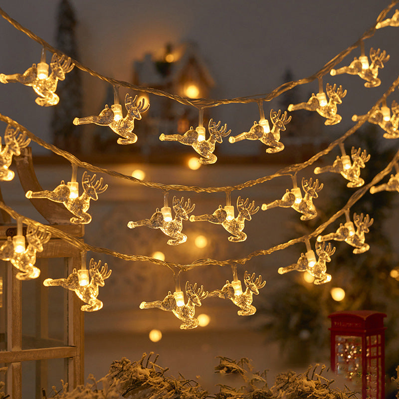 Quntis Luzes de Natal em Forma de Floco de Neve e Rena IP42 LED ¨C Decoração de Férias a Pilhas com Controlo Remoto