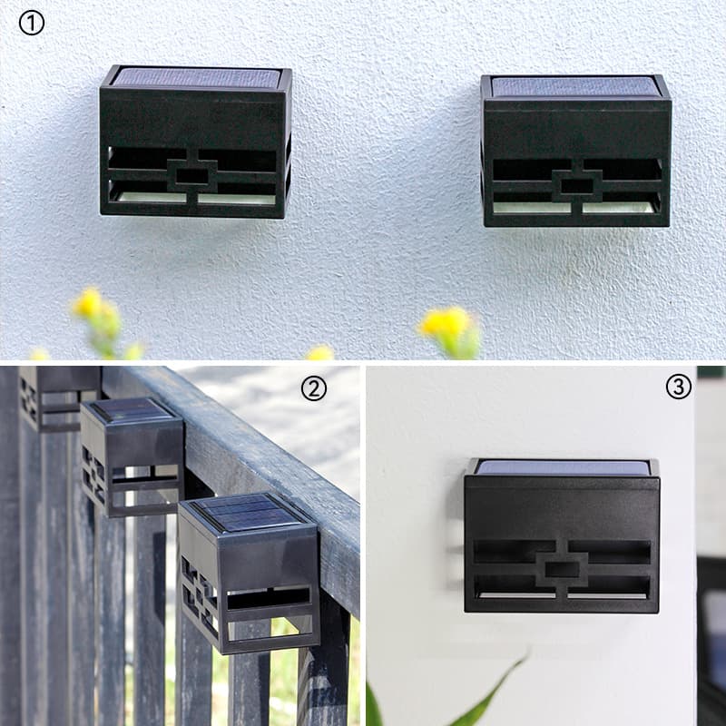 Lâmpada de Sconce de Parede Exterior LED Solar em Forma de Quadrado Simples, Luzes de Cerca Solar 2pack