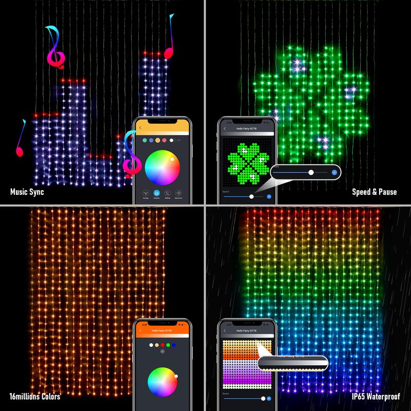 Luce a LED intelligente per tende, luce dinamica per tende, decorazione con luci a stringa per tende con cambio di colore fai-da-te, ornamento di Natale 2024