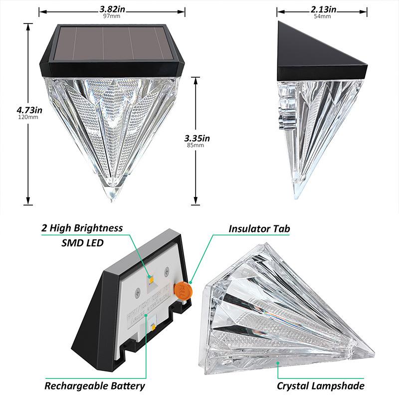 Luzes de Cerca Solar Diamante, Luzes de Deck Exteriores à Prova de Água Luzes de Passo Solar para Jardim Quintal Pátio Escada, Montagem na Parede