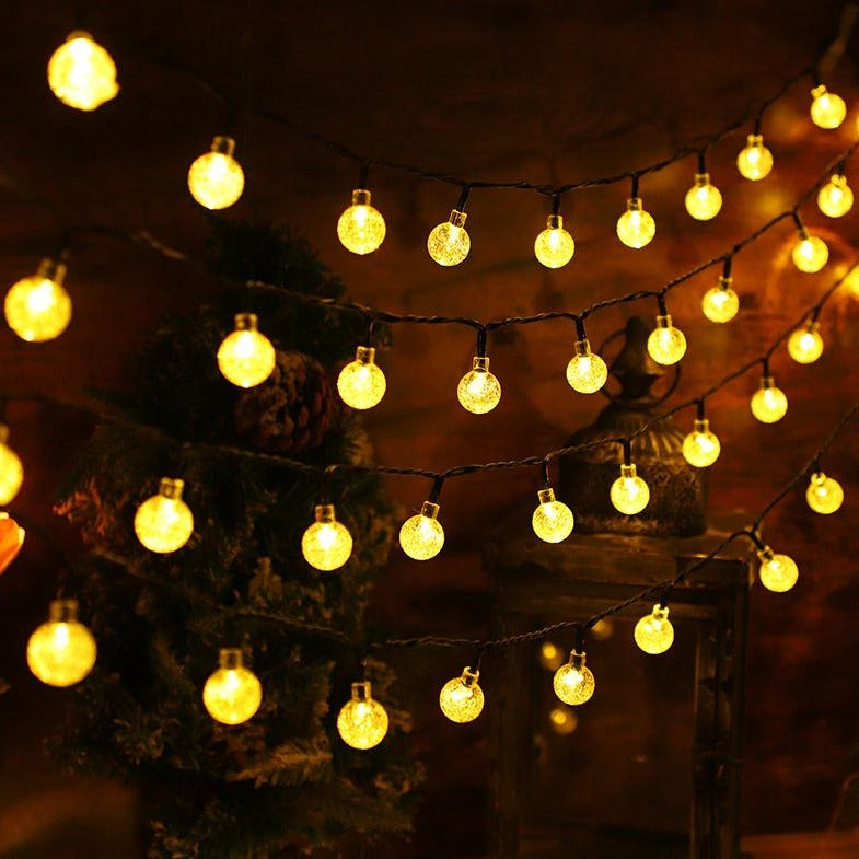 Luci a Stringa Solari Esterne con Globo di Cristallo, Luci Impermeabili per Giardino, Cortile, Portico, Decorazioni per Matrimoni e Feste (Bianco Caldo)