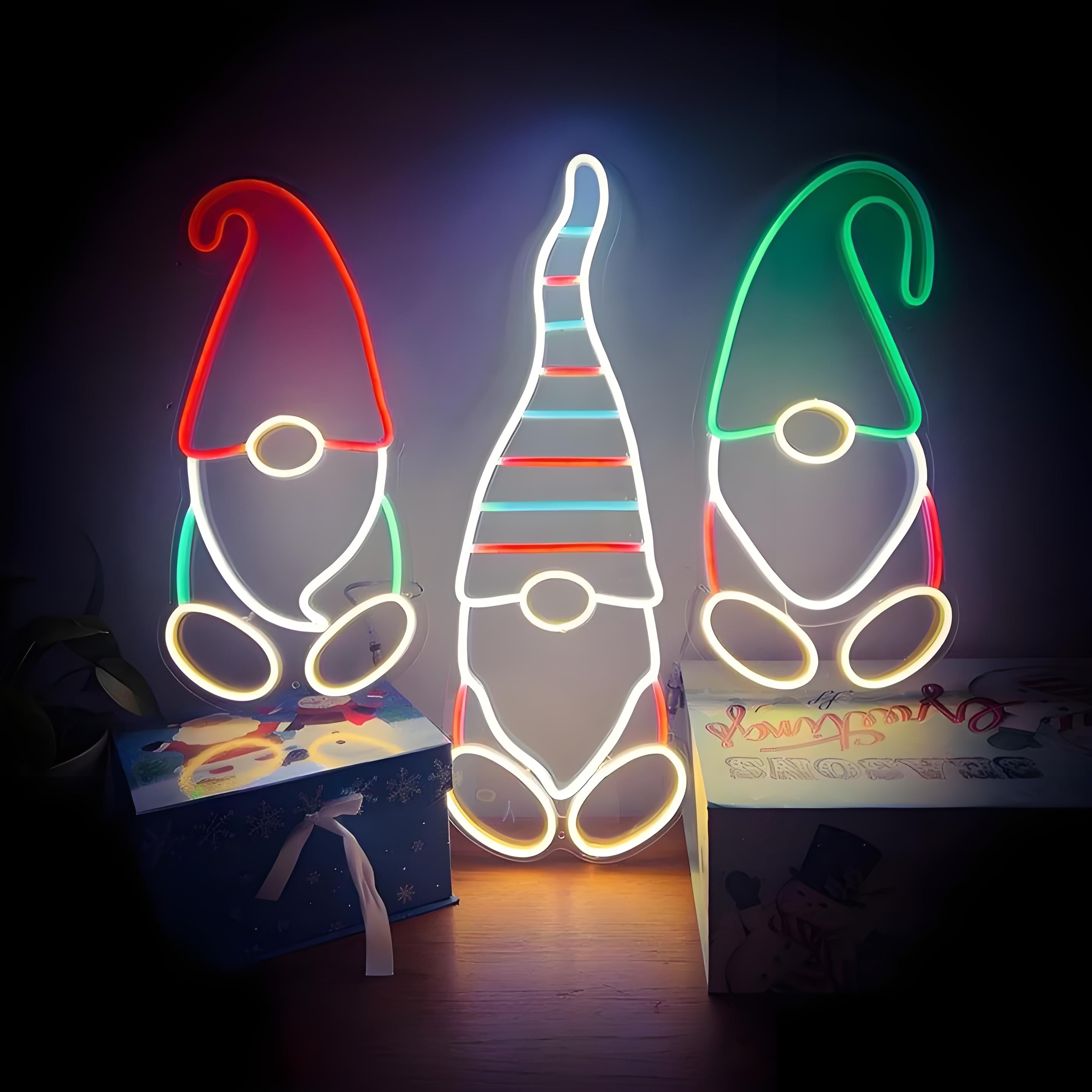 Merry Christmas Gnomes Neon Sign ¨C Whimsical Holiday Decor with Vibrant Neon Glow