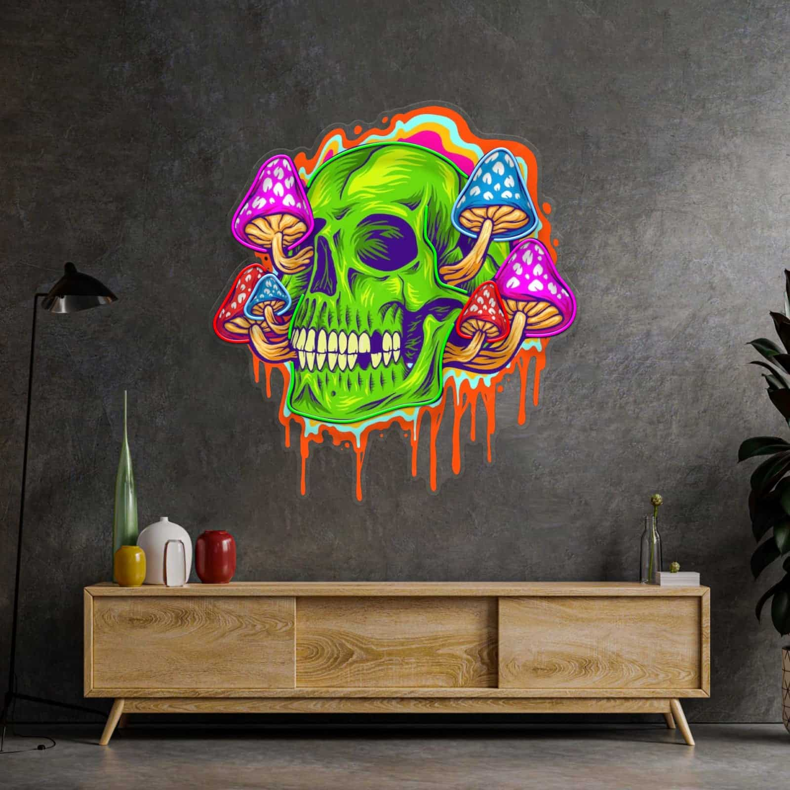 Psychedelic Head Skull LED Neon Sign Light Pop Art Psychedelic Mushrooms for Creative Spaces