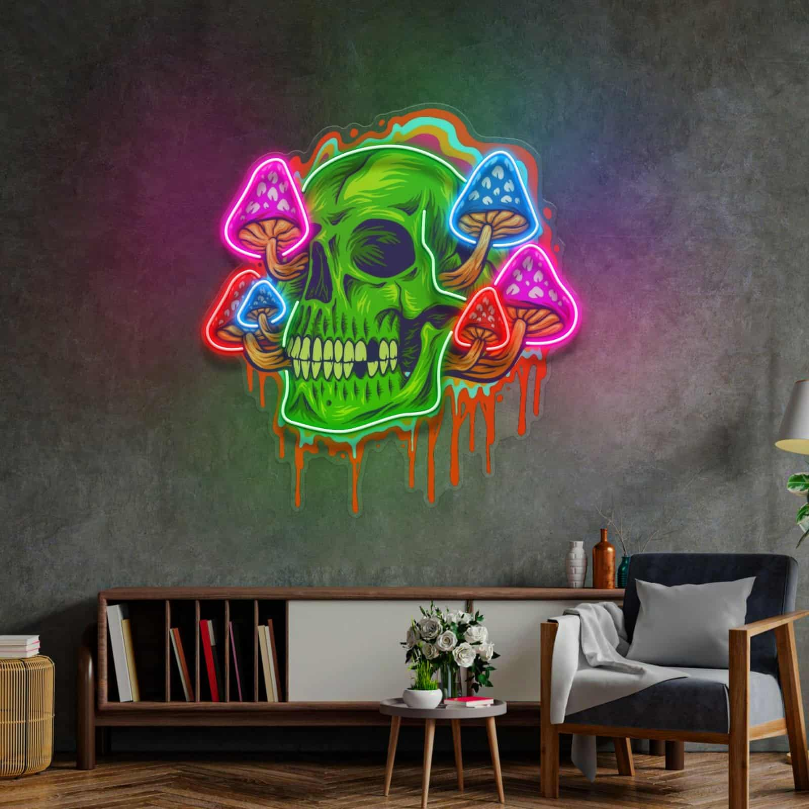 Psychedelic Head Skull LED Neon Sign Light Pop Art Psychedelic Mushrooms for Creative Spaces