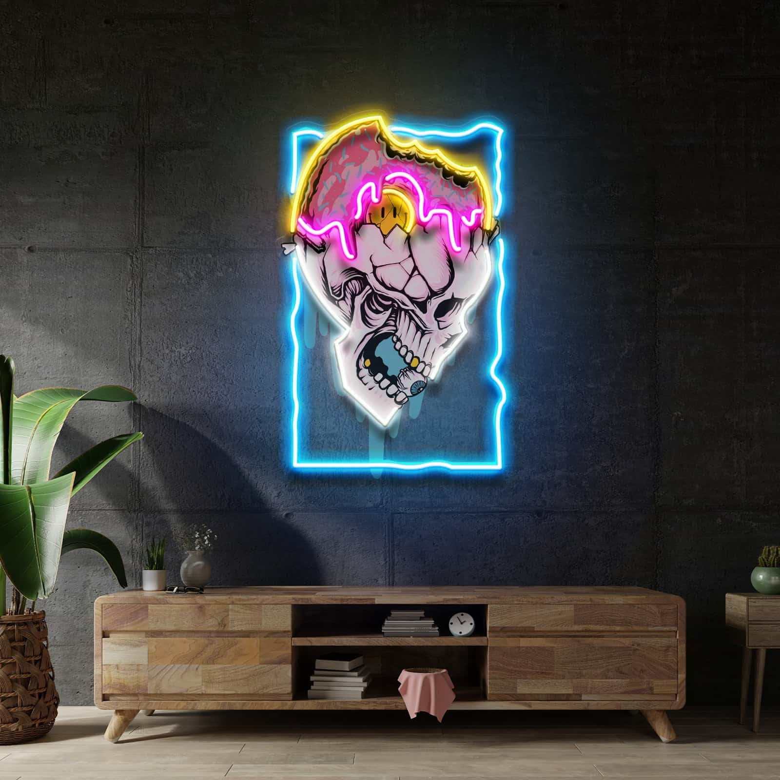 Skull & Donut Neon Sign – Bold LED Light for Bars & Creative Spaces