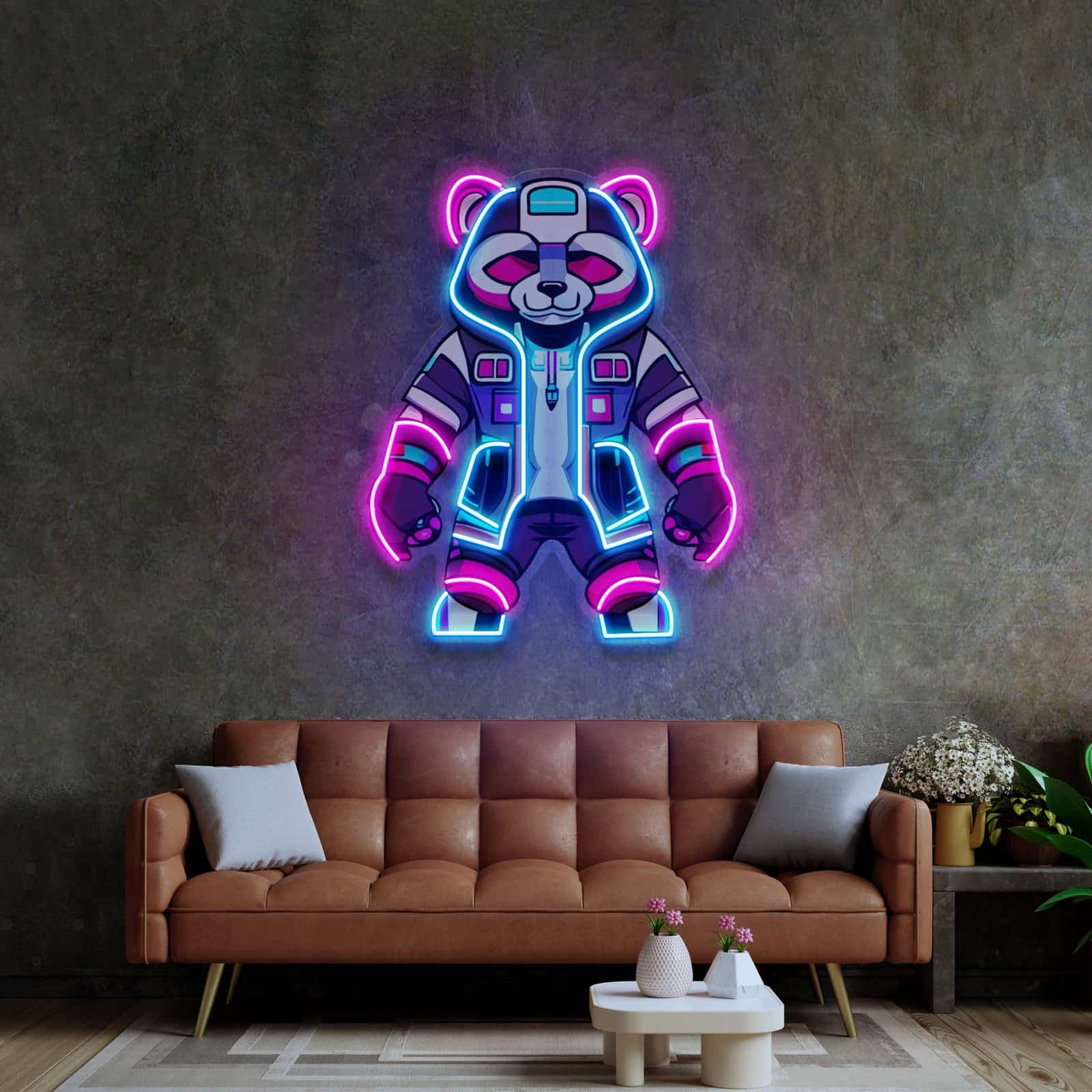 Futuristic Panda Neon Sign Cyberpunk Design for Game Rooms Bedrooms Art Studios