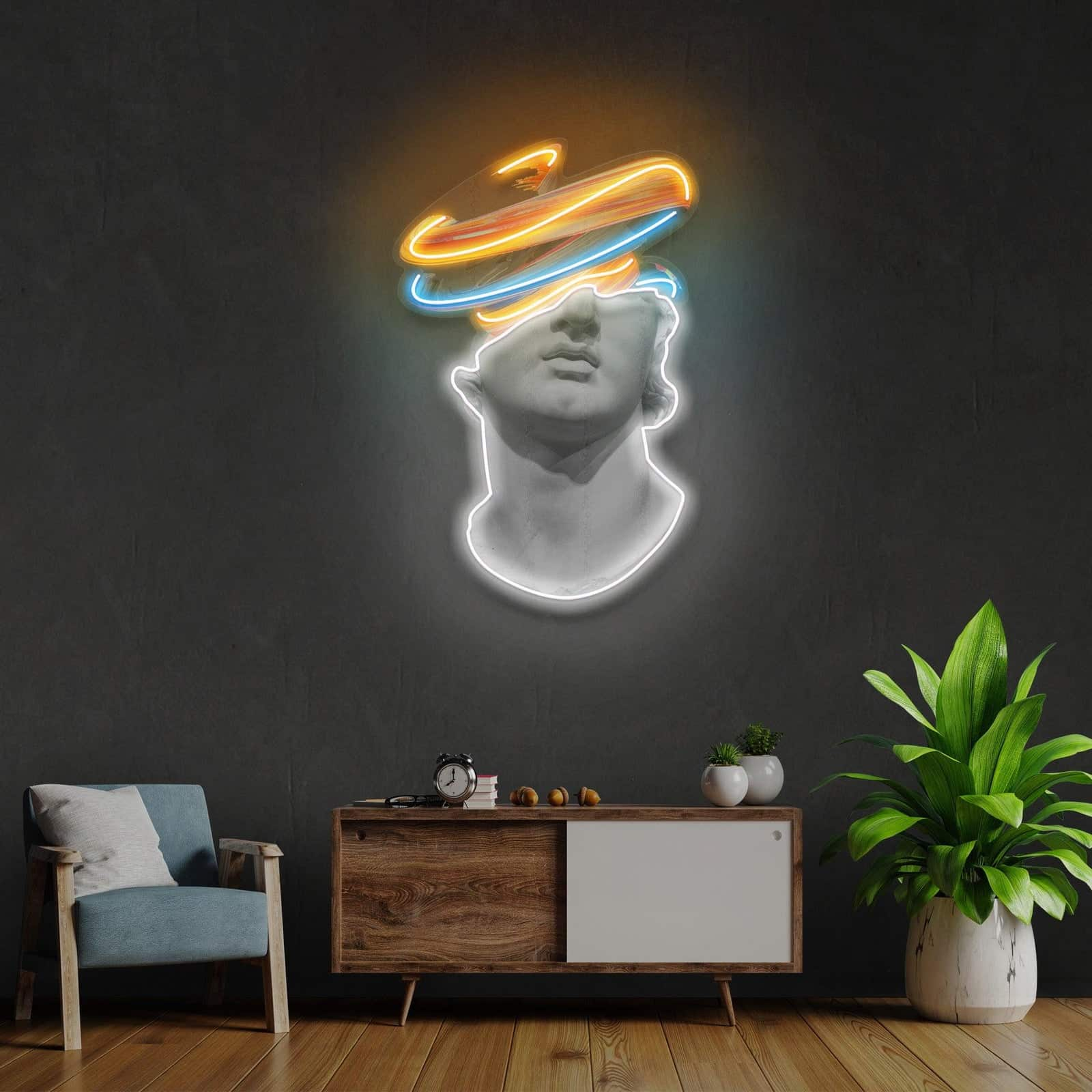 Abstract Bust Neon Sign Classical Design with Vibrant Neon Swirls for Living Rooms Art Studios Cafes Galleries