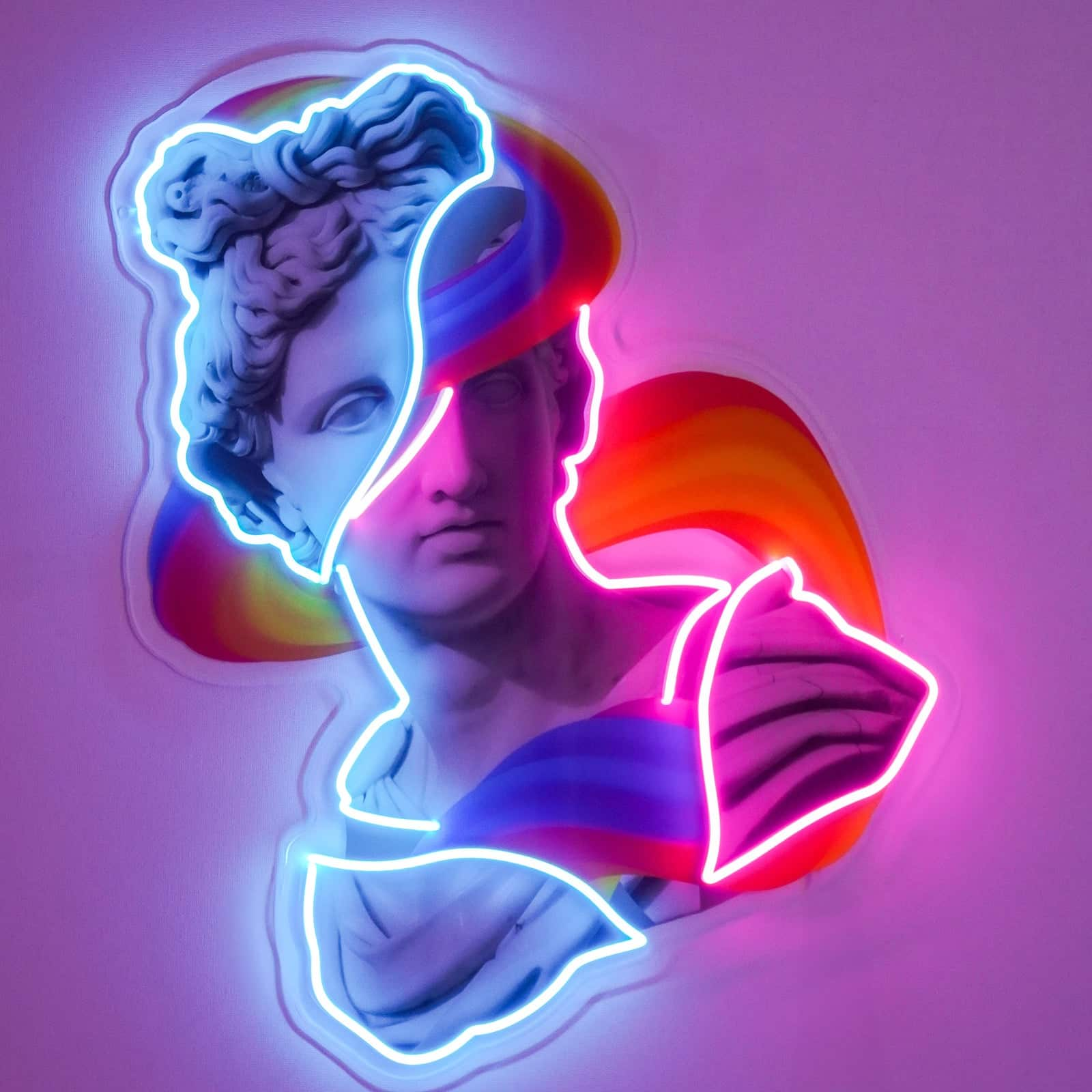 Fusion Art Neon Sign: Fragmented Statue Bust in Vibrant Colors ¨C Perfect for Studios, Living Rooms, and Creative Spaces