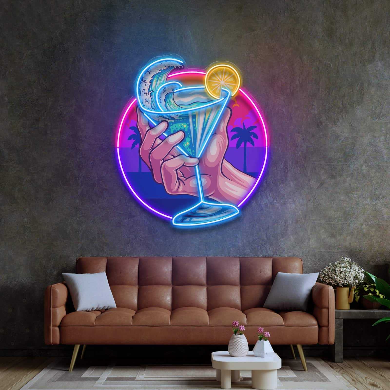 Tropical Cocktail Neon Sign,Ocean Waves and Vibrant Colors – Perfect for Beach Bars, Lounges, and Home Bars