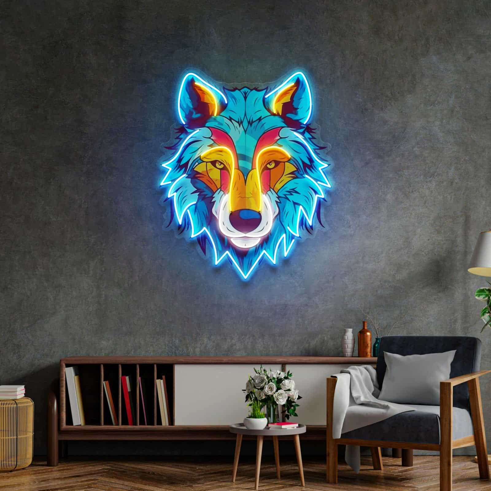 Wild Spirit Neon Sign Detailed Wolf Face for Living Rooms Game Rooms and Cafes