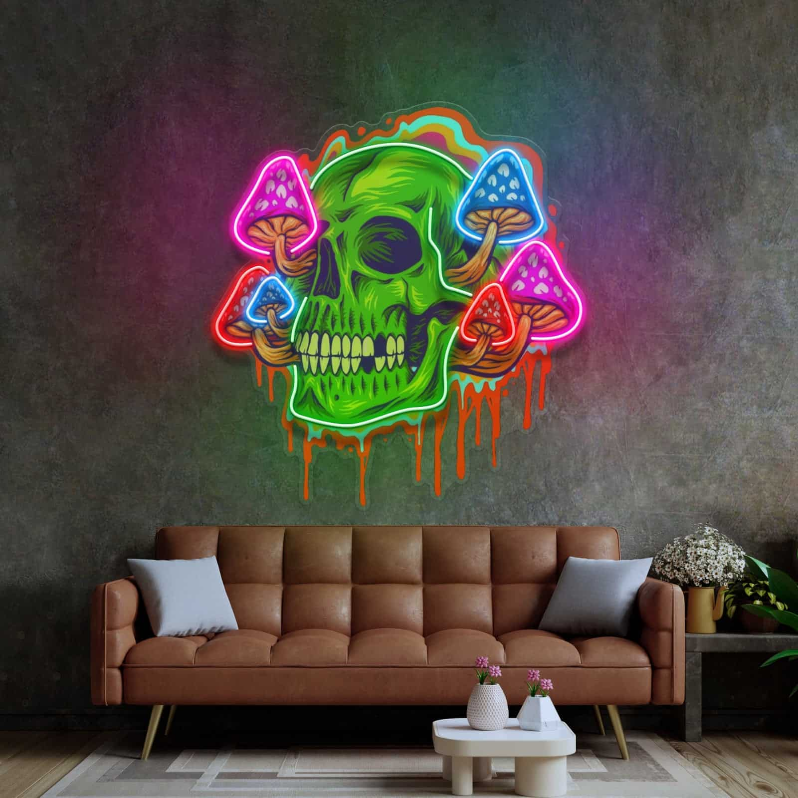 Psychedelic Head Skull LED Neon Sign Light Pop Art Psychedelic Mushrooms for Creative Spaces