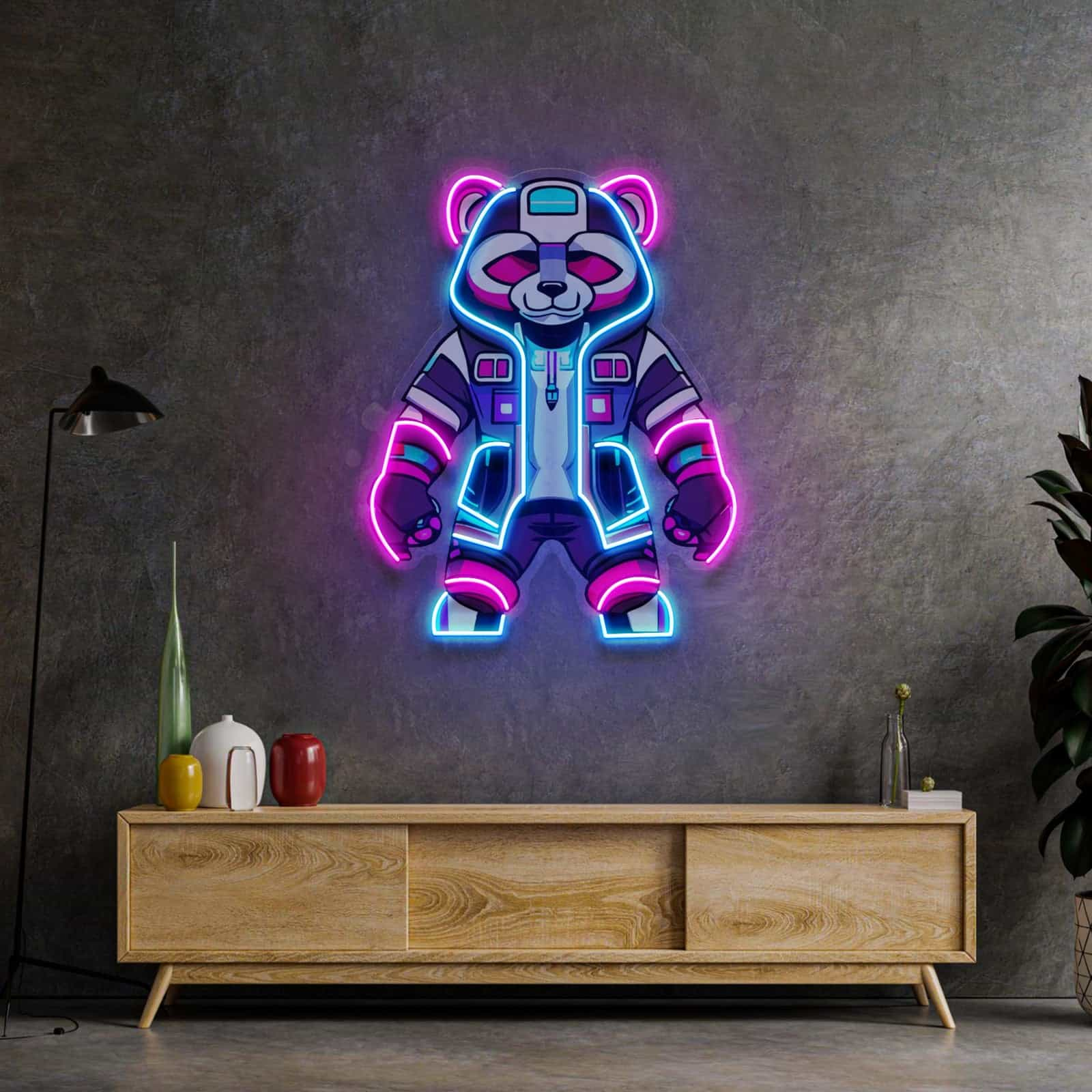 Futuristic Panda Neon Sign Cyberpunk Design for Game Rooms Bedrooms Art Studios