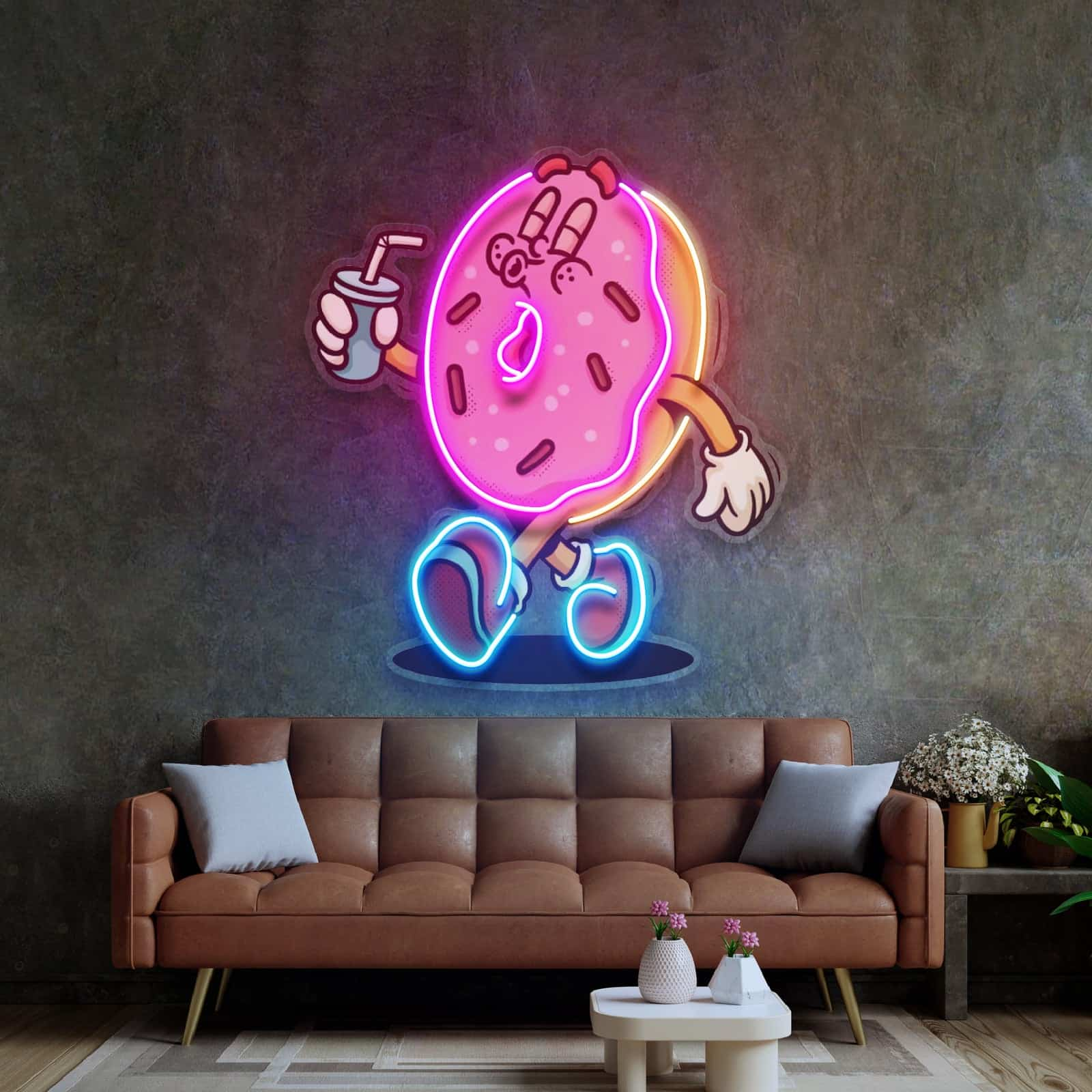 Joyful Donut Character Neon Sign for Cafes and Game Rooms