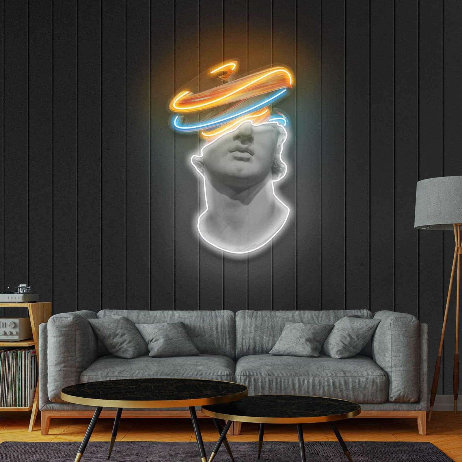 Abstract Bust Neon Sign Classical Design with Vibrant Neon Swirls for Living Rooms Art Studios Cafes Galleries