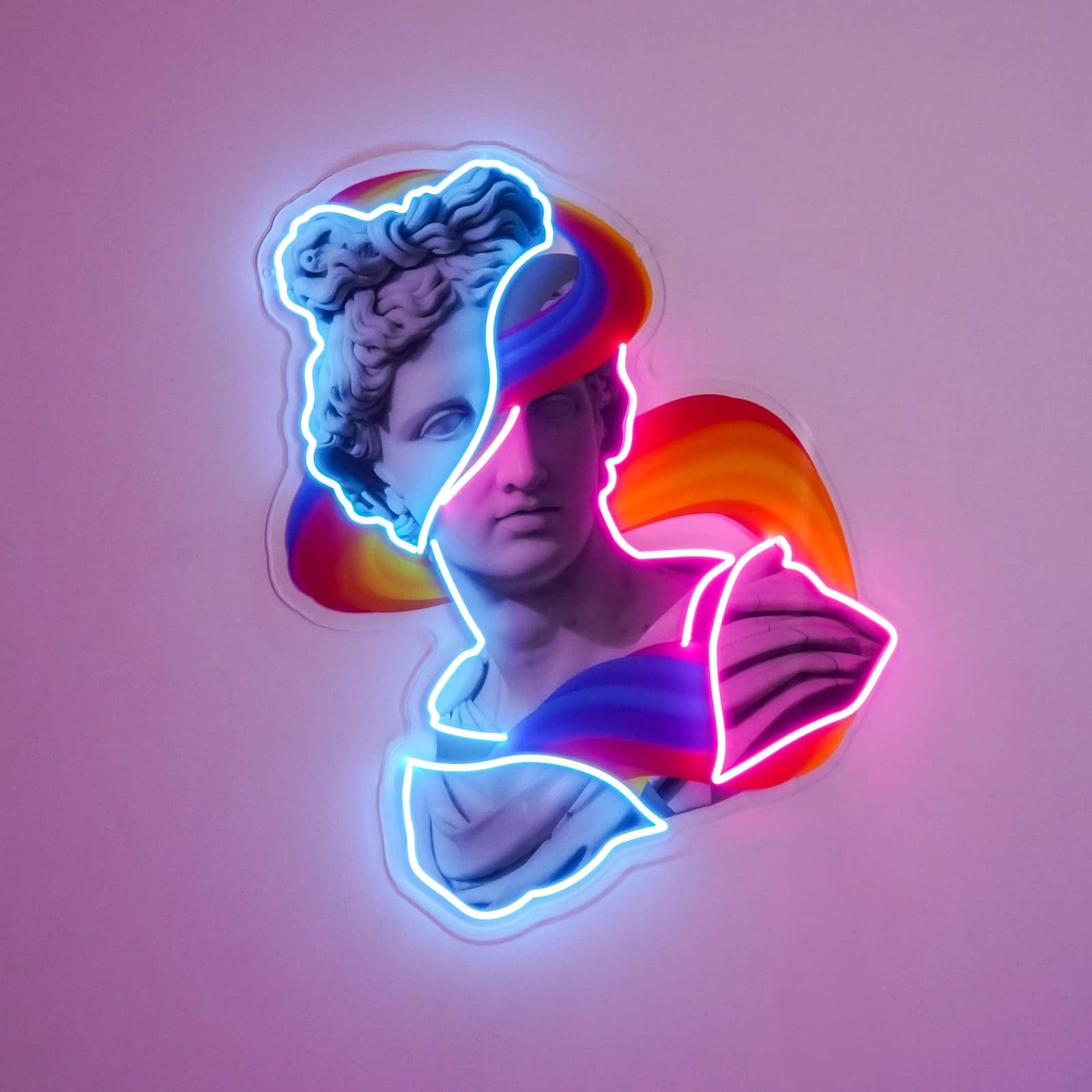 Fusion Art Neon Sign: Fragmented Statue Bust in Vibrant Colors – Perfect for Studios, Living Rooms, and Creative Spaces