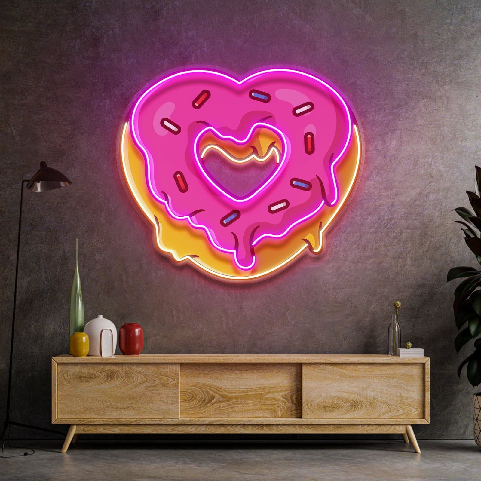 Heart Donut Neon Sign,Pink Icing and Colorful Sprinkles  Perfect for Kitchens, Cafes, and Bakeries