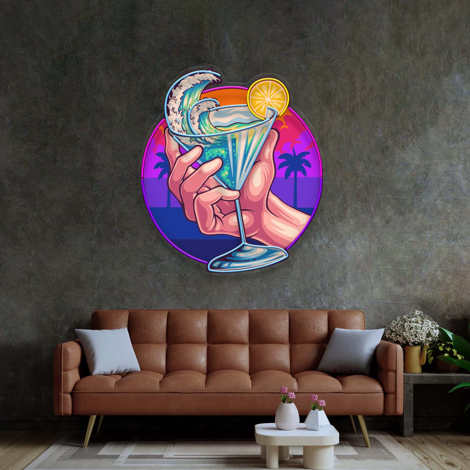 Tropical Cocktail Neon Sign,Ocean Waves and Vibrant Colors ¨C Perfect for Beach Bars, Lounges, and Home Bars