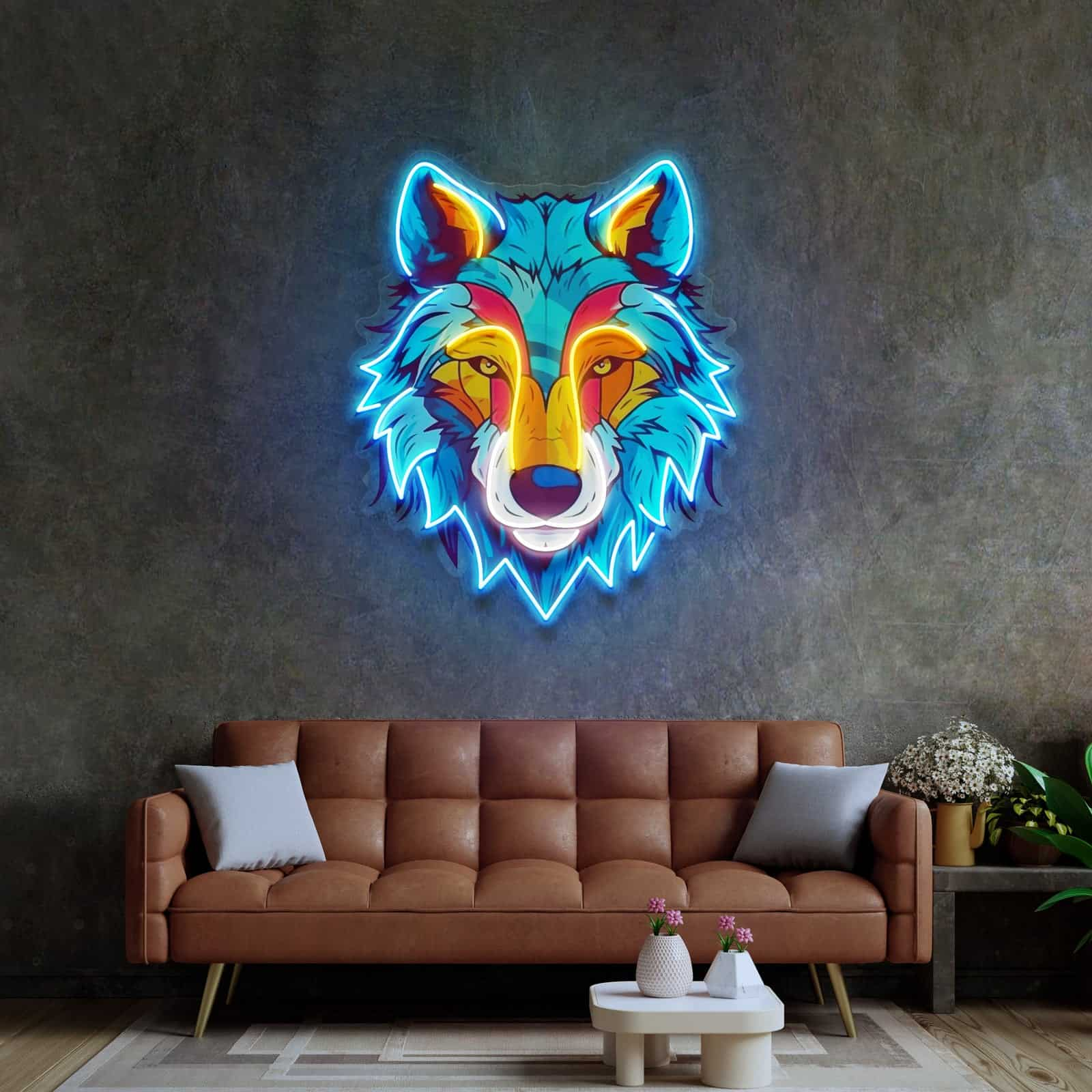 Wild Spirit Neon Sign Detailed Wolf Face for Living Rooms Game Rooms and Cafes