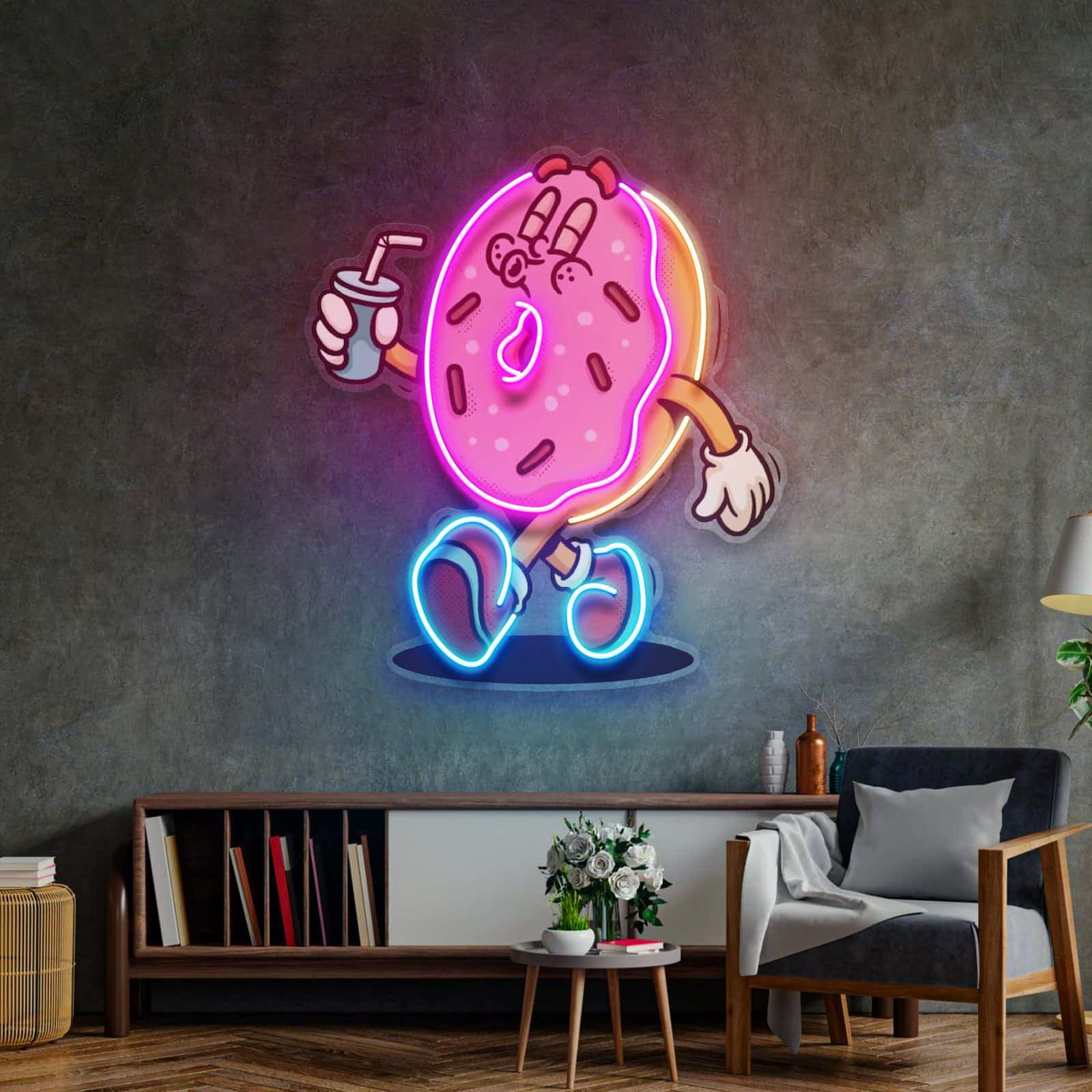 Joyful Donut Character Neon Sign for Cafes and Game Rooms