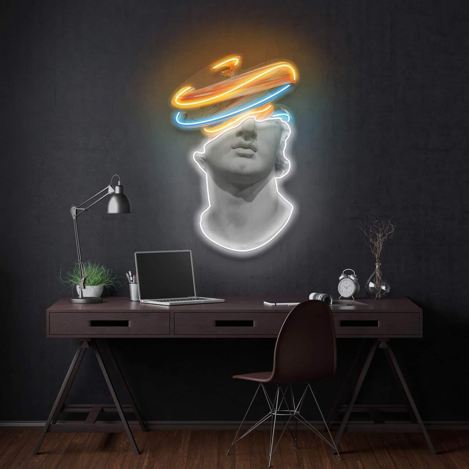 Abstract Bust Neon Sign Classical Design with Vibrant Neon Swirls for Living Rooms Art Studios Cafes Galleries