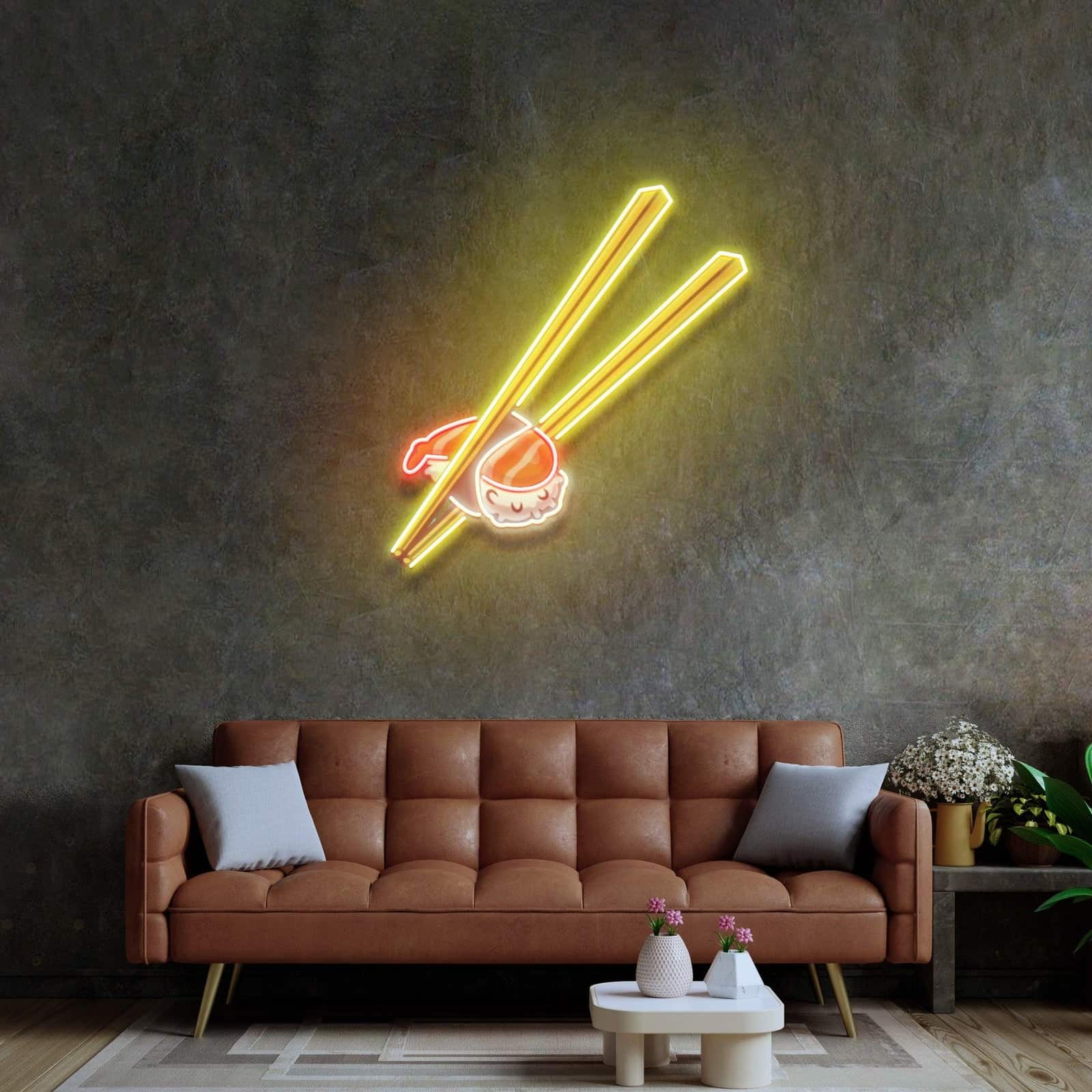 Sushi with Chopsticks Neon Sign – Striking Red and Yellow LED Art for Themed Rooms, Fantasy Decor, and Creative Spaces