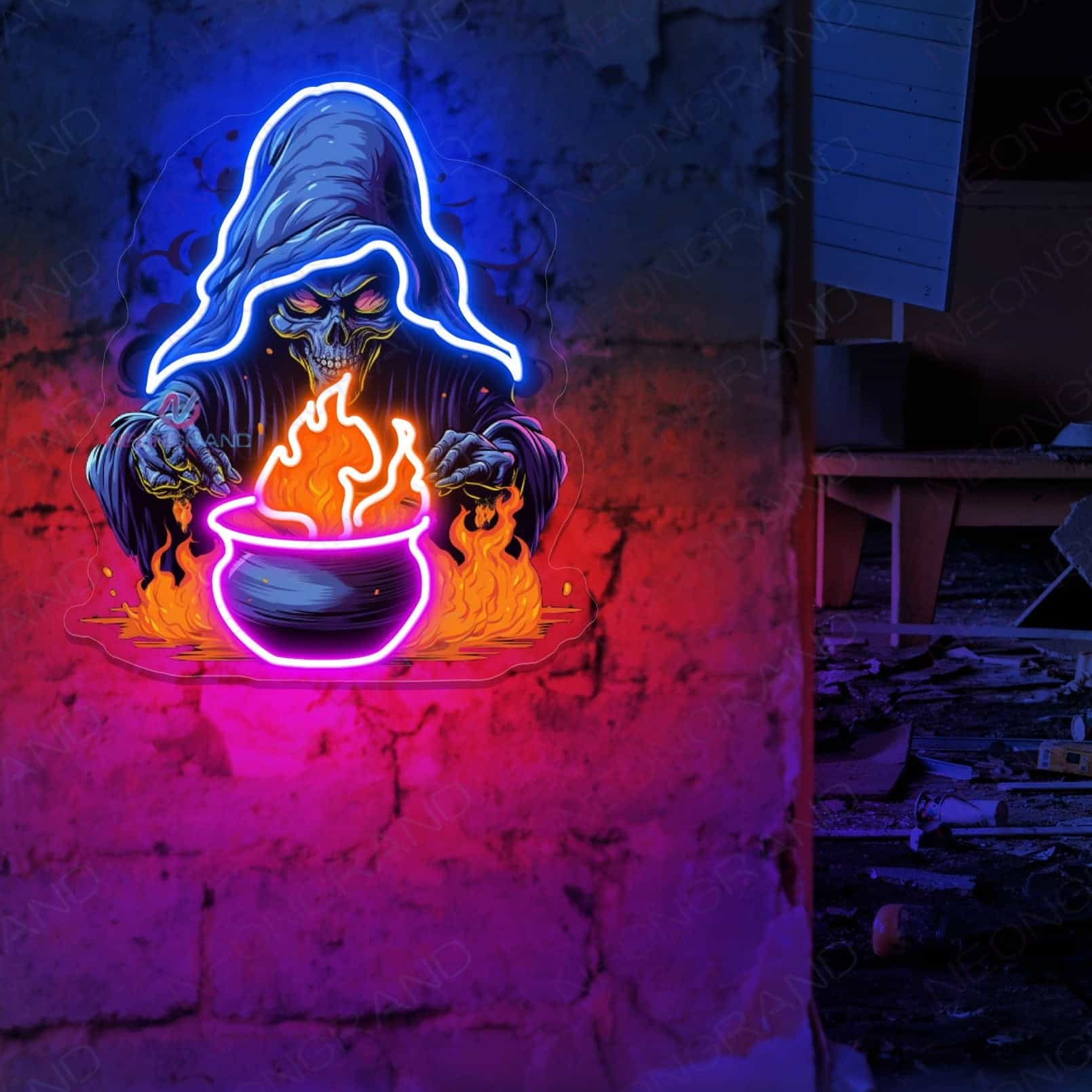 Witch Cauldron Neon Sign ¨C Spooky Cauldron of Fire with Vibrant Glow for Haunting Home and Halloween Decor