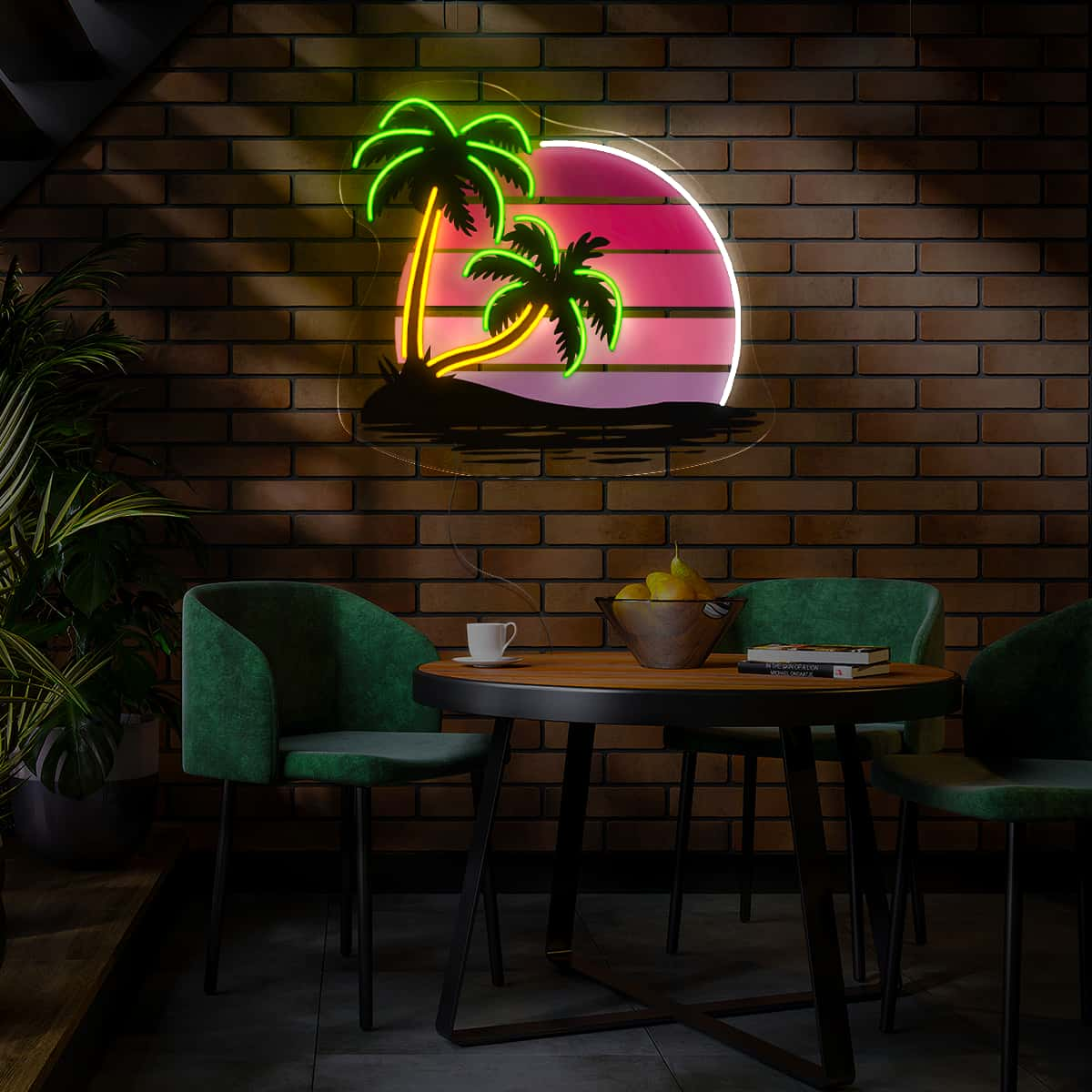 Tropical Sunset Neon Sign, Palm Trees and Glowing Sun, Perfect for Living Rooms, Beach Houses, Bars, and Patios