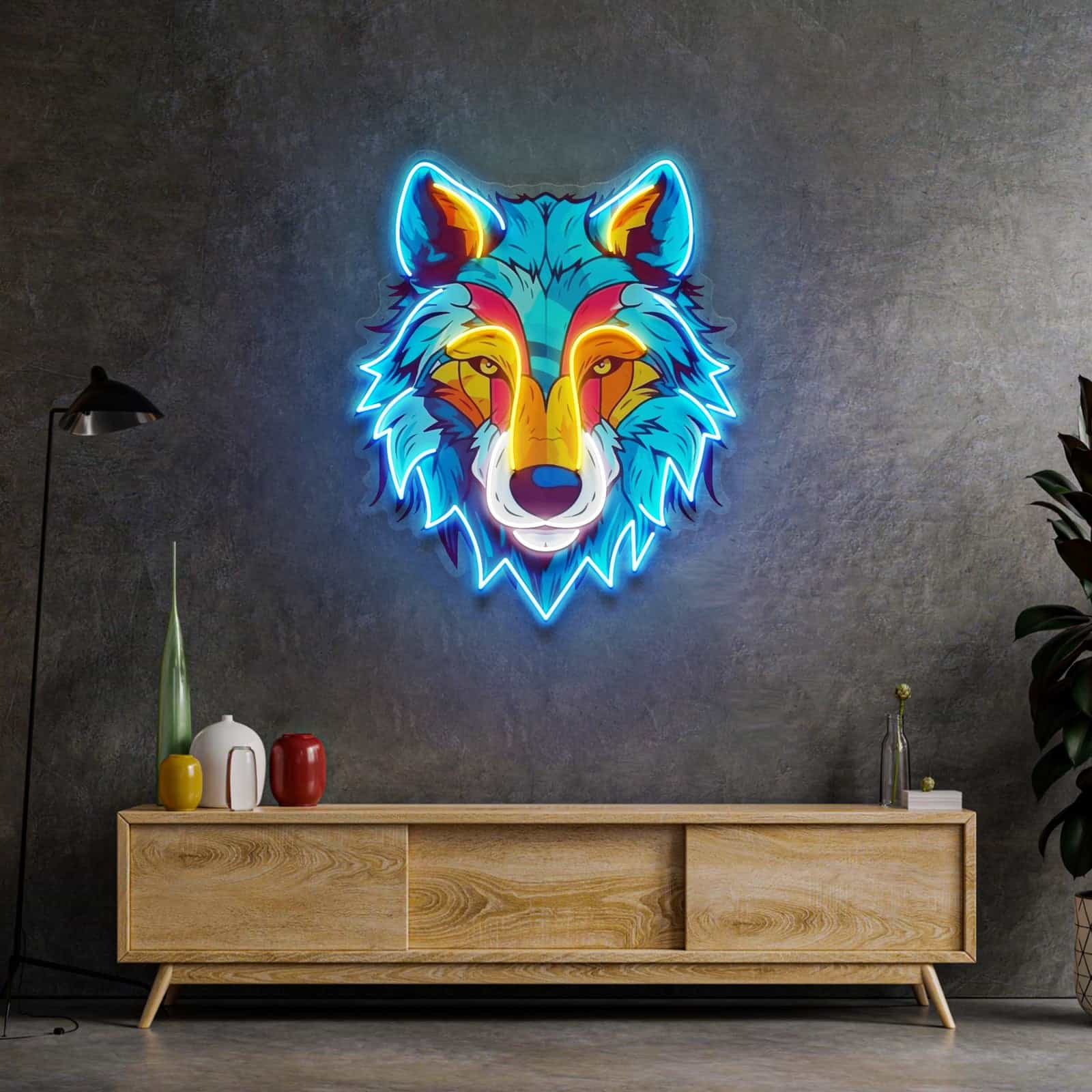 Wild Spirit Neon Sign Detailed Wolf Face for Living Rooms Game Rooms and Cafes