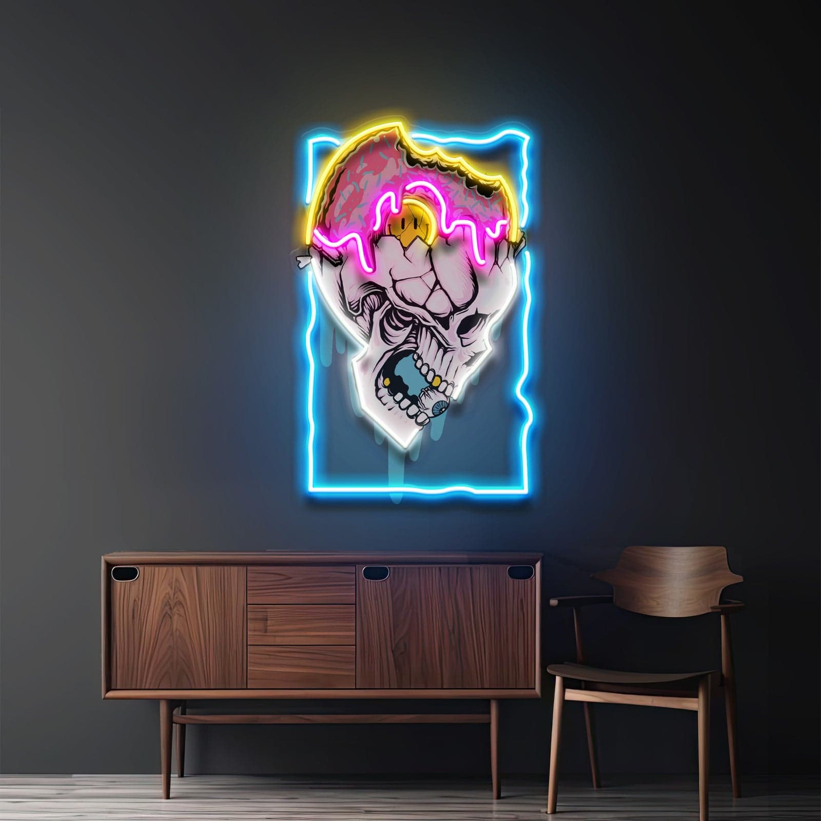 Skull with Donut Neon Sign for Bars and Creative Spaces