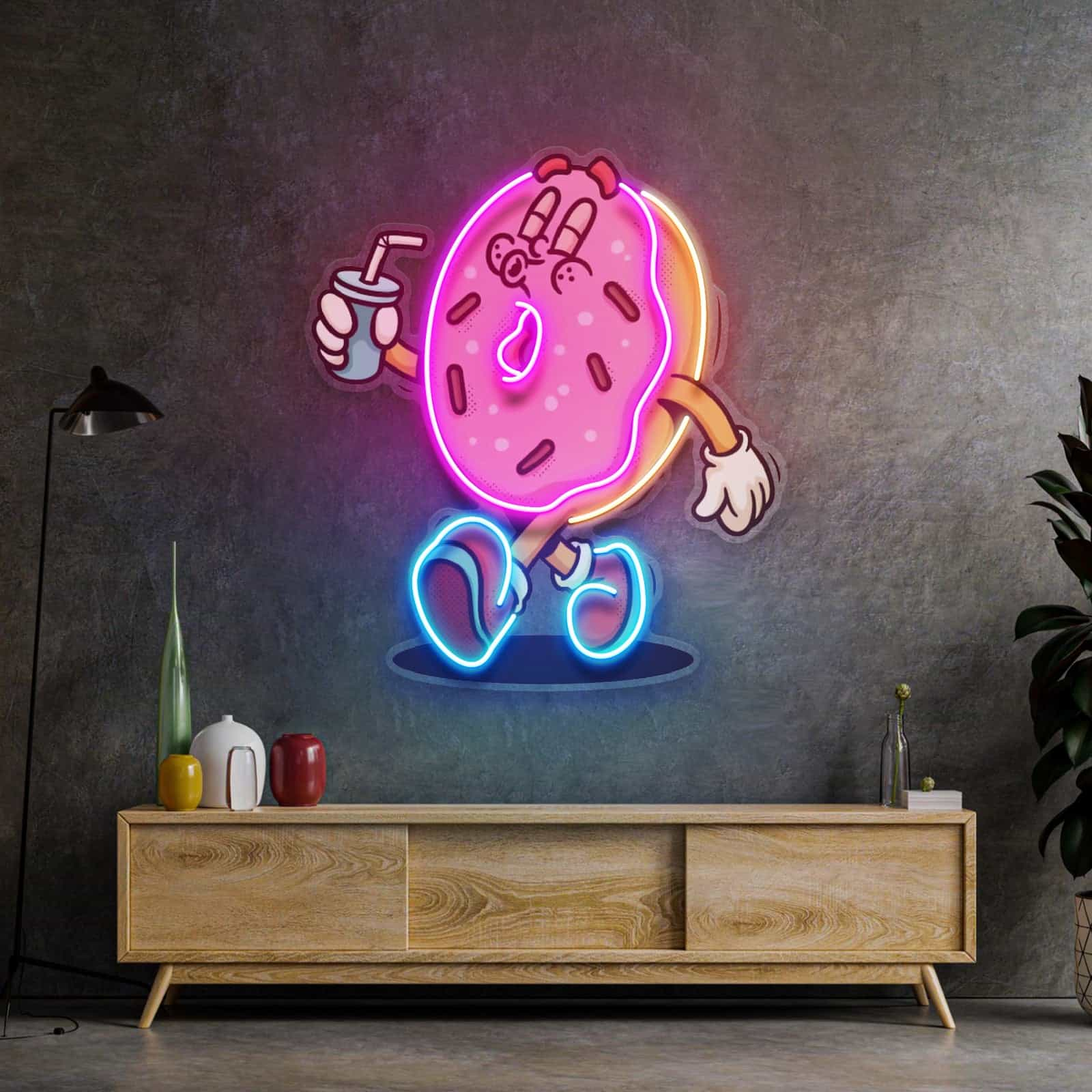 Joyful Donut Character Neon Sign for Cafes and Game Rooms