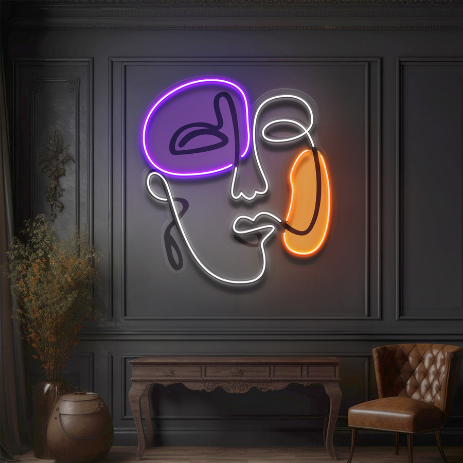 Minimalist Line Art Face Neon Sign: Vibrant Abstract Design – Perfect for Living Rooms, Studios, Cafes, and Offices