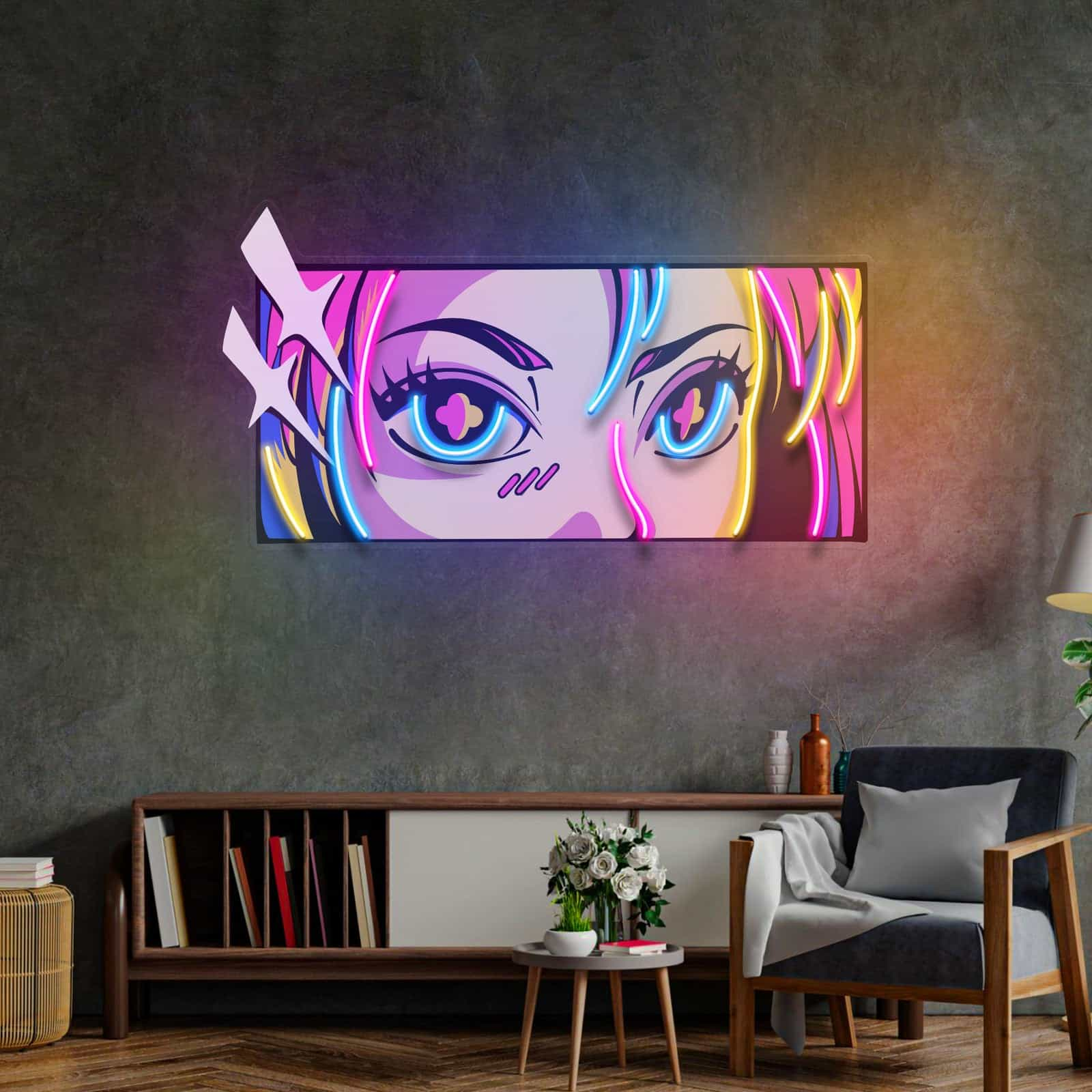 Anime Eyes Neon Sign: Vibrant Flair and Colorful Accents, Perfect for Game Rooms, Bedrooms, and Creative Spaces