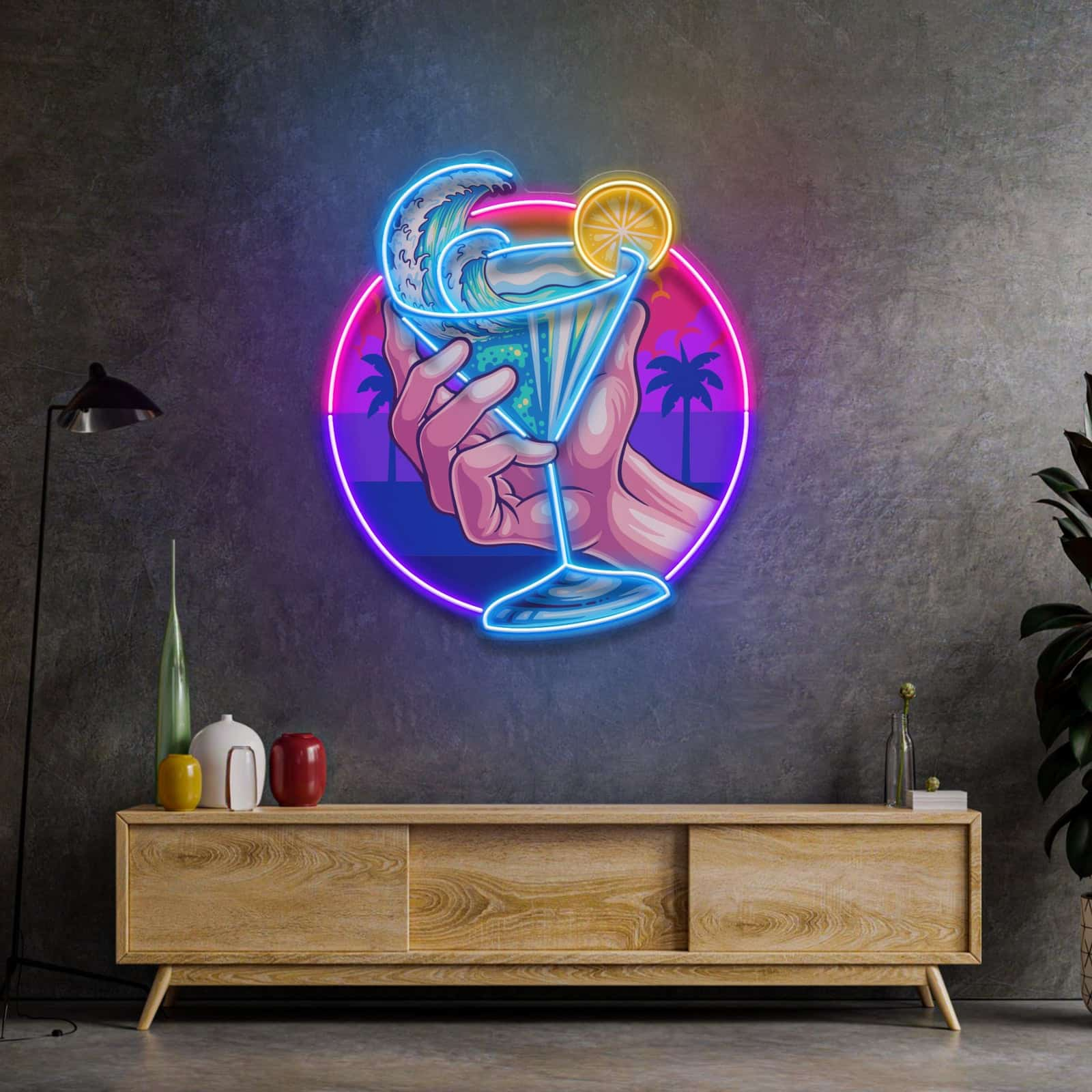 Tropical Cocktail Neon Sign,Ocean Waves and Vibrant Colors – Perfect for Beach Bars, Lounges, and Home Bars