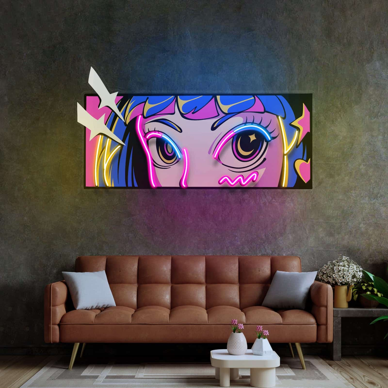 Anime-Inspired Neon Sign Expressive Eyes for Game Rooms Bedrooms and Cafes